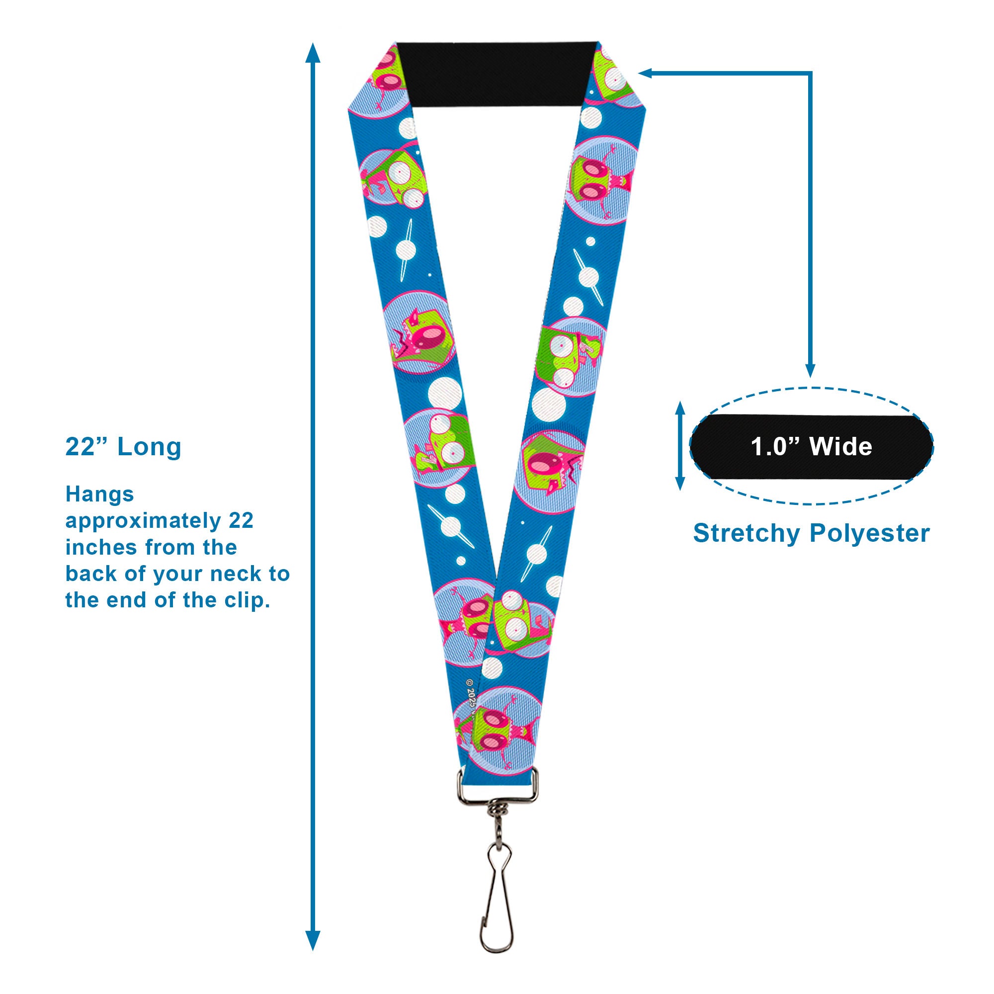 Lanyard - 1.0" - Invader Zim and GIR Poses and Planets Blue/White Lanyards Invader Zim