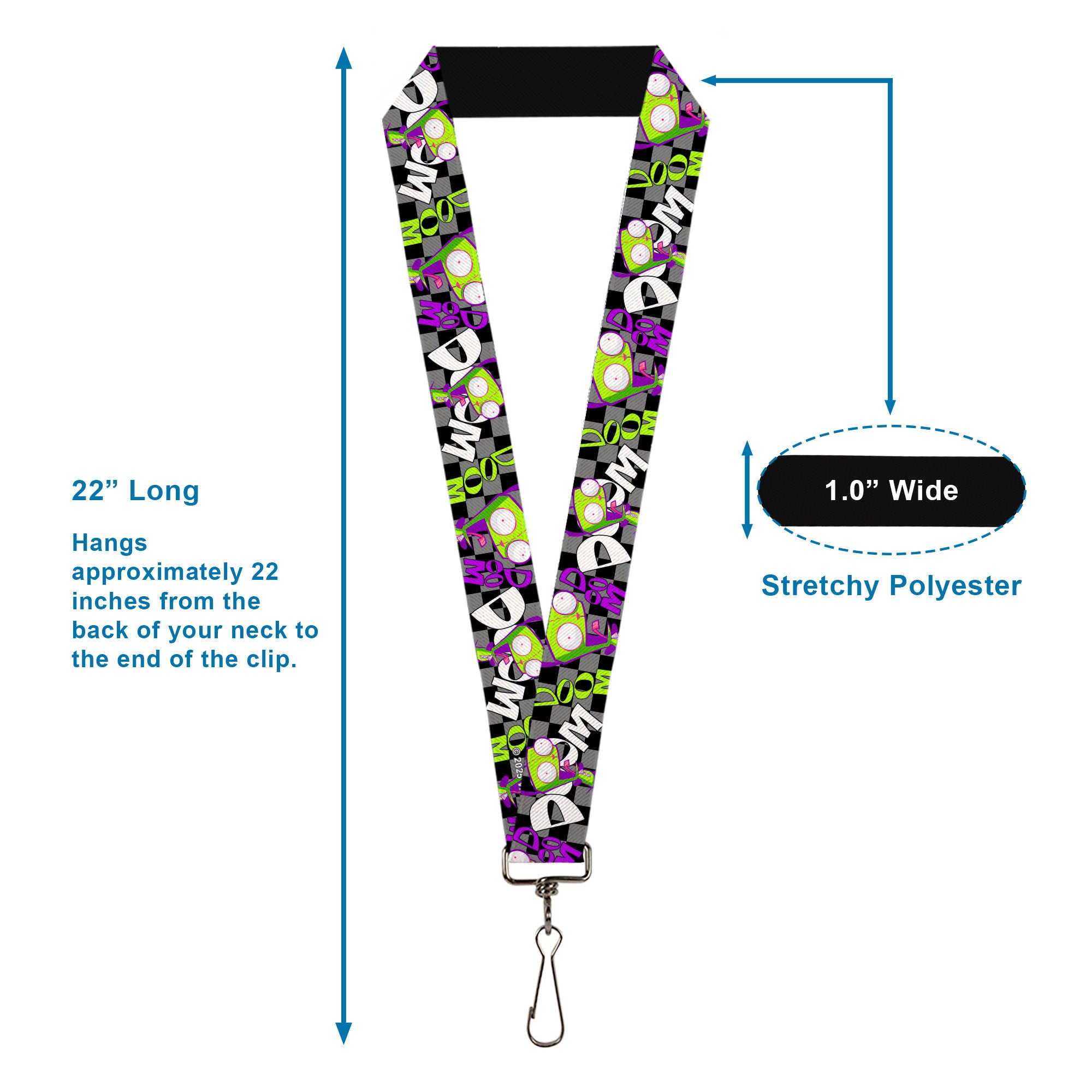 Lanyard - 1.0" - Invader Zim GIR DOOM Pose Checker Black/Gray Lanyards Invader Zim