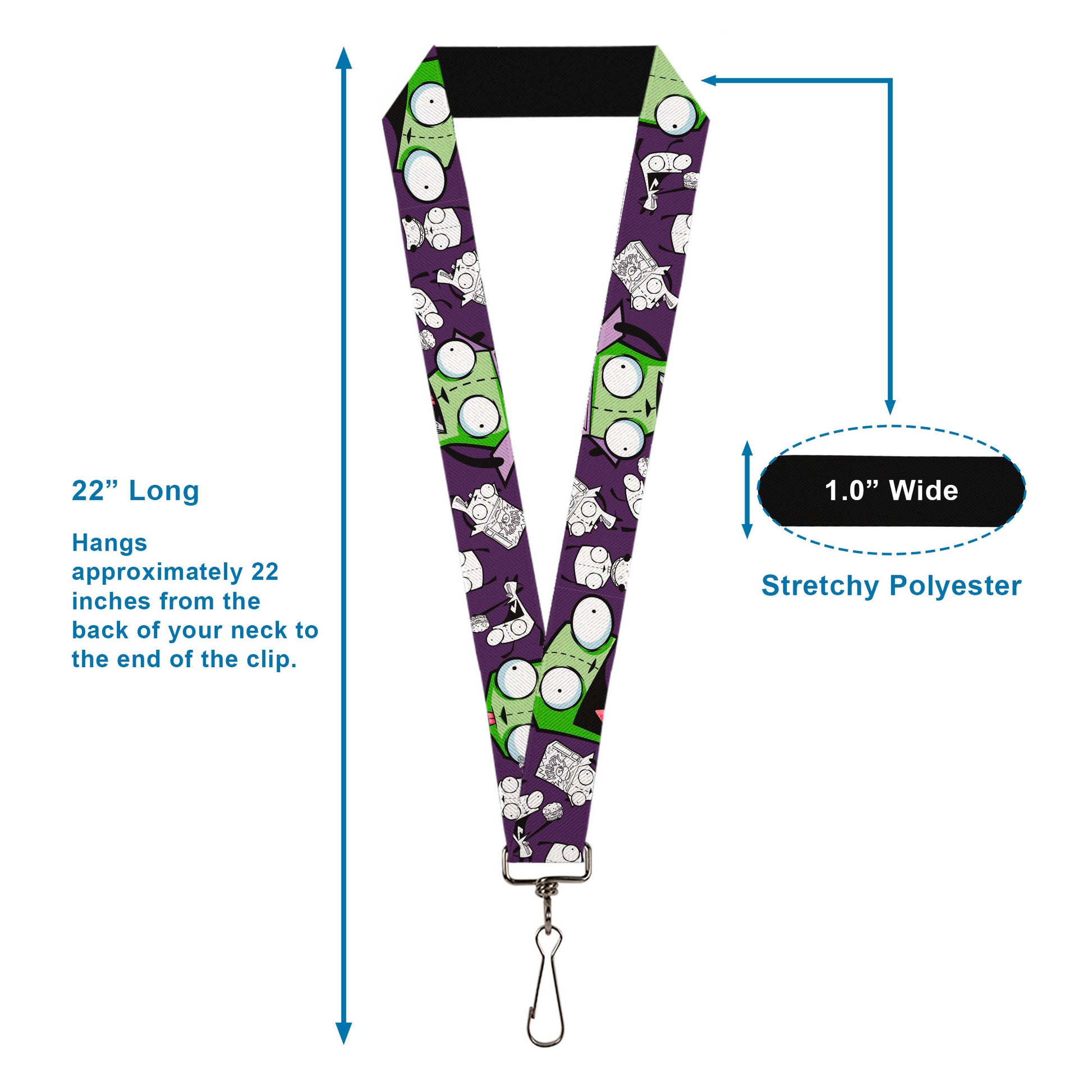 Lanyard - 1.0" - Invader Zim GIR Poses and Sketch Purple Lanyards Invader Zim