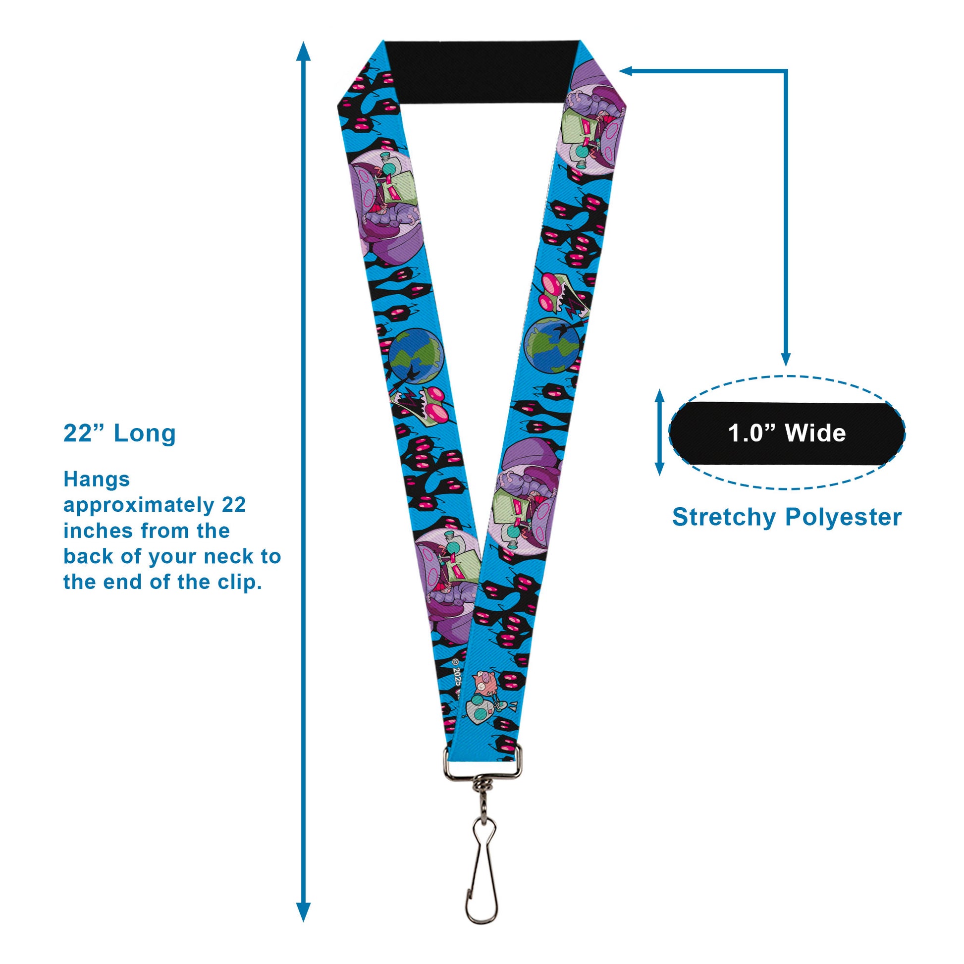 Lanyard - 1.0" - Invader Zim GIR and Piggy Rule the World Poses Blue Lanyards Invader Zim