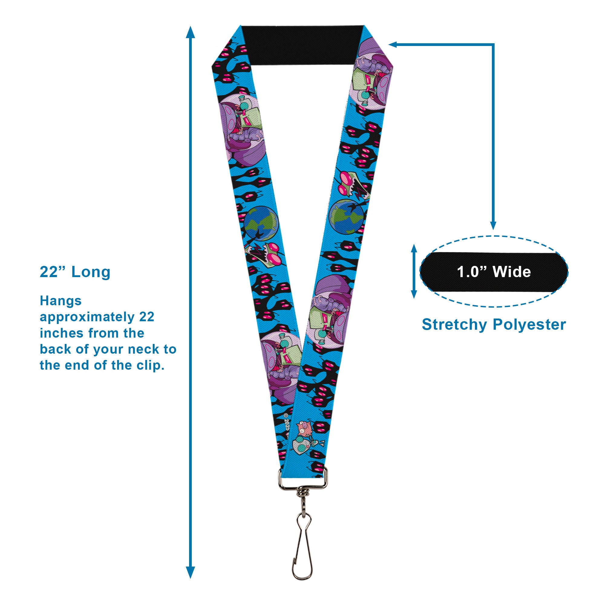 Lanyard - 1.0" - Invader Zim GIR and Piggy Rule the World Poses Blue Lanyards Invader Zim