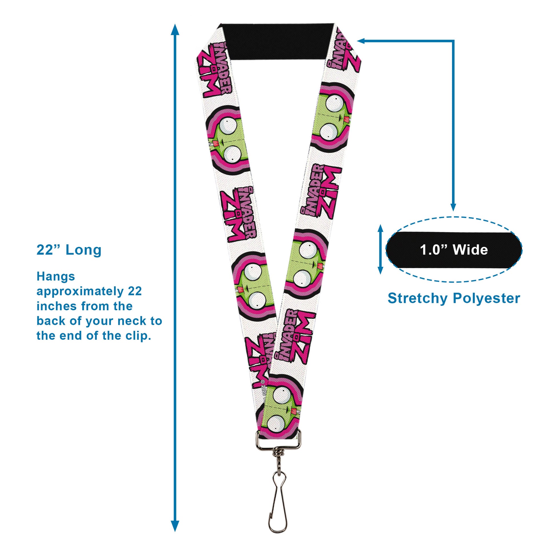 Lanyard - 1.0" - INVADER ZIM Title Logo and GIR Pose Close-Up White/Pinks Lanyards Invader Zim