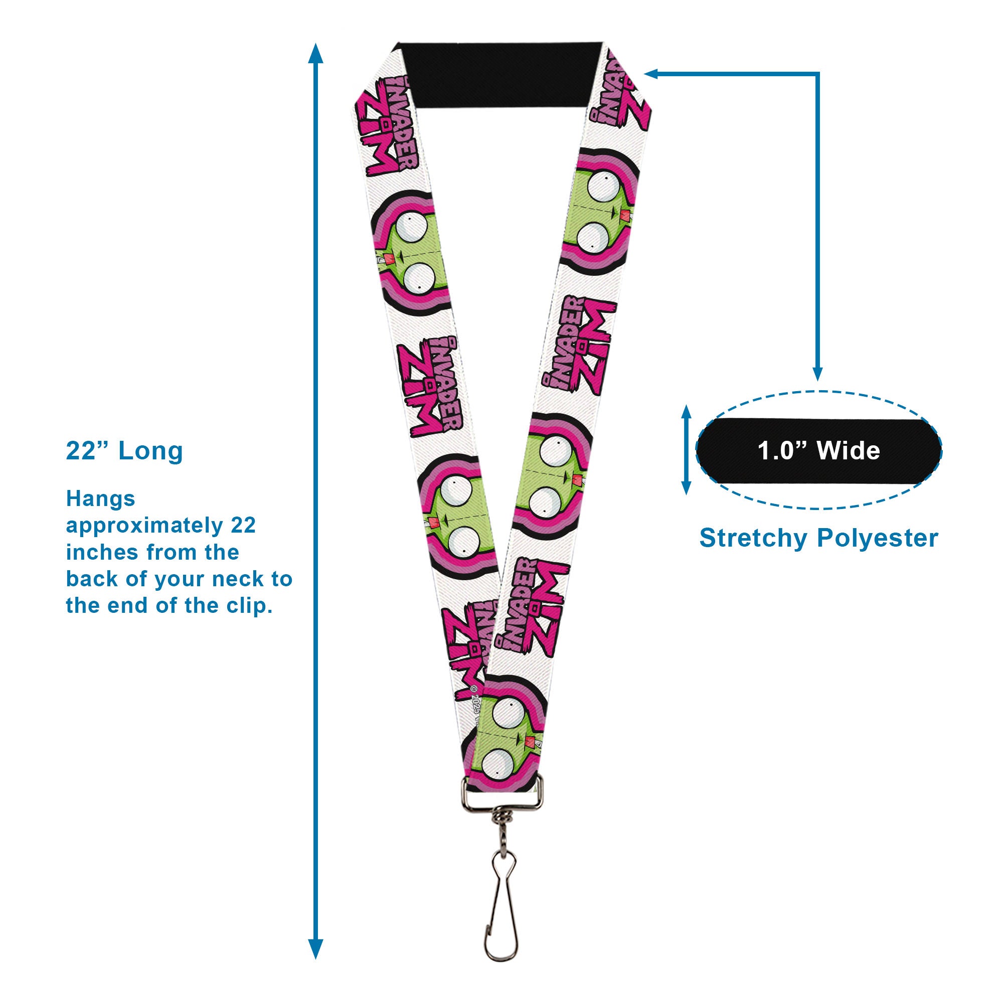 Lanyard - 1.0" - INVADER ZIM Title Logo and GIR Pose Close-Up White/Pinks Lanyards Invader Zim