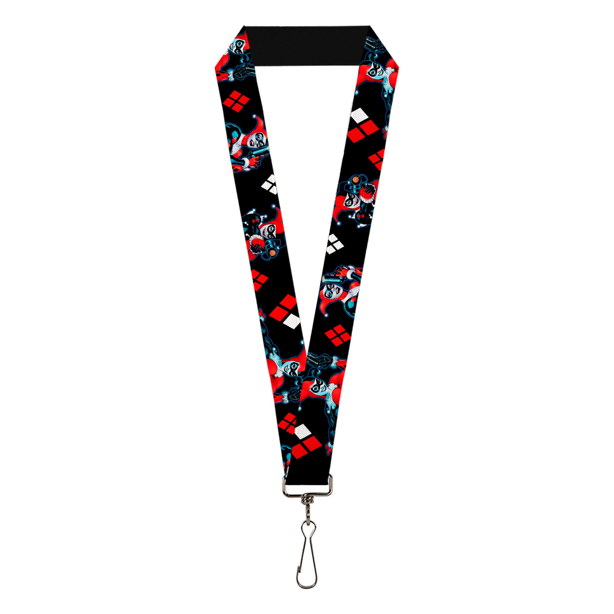 Lanyard - 1.0" - Harley Quinn Shooting Poses Diamonds Black Red White Lanyards DC Comics