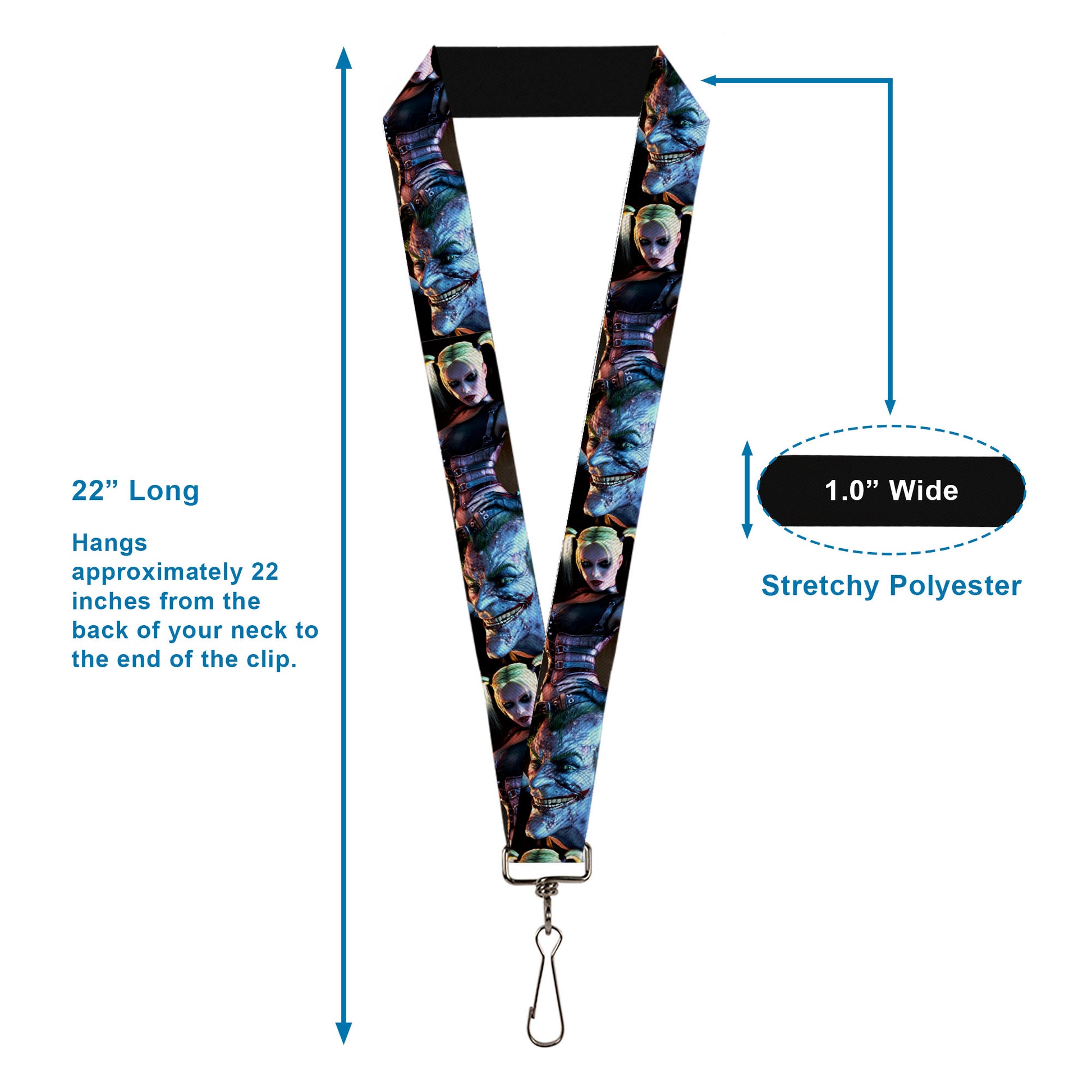 Lanyard - 1.0" - Arkham City Harley Quinn Pose & Joker Face Lanyards DC Comics