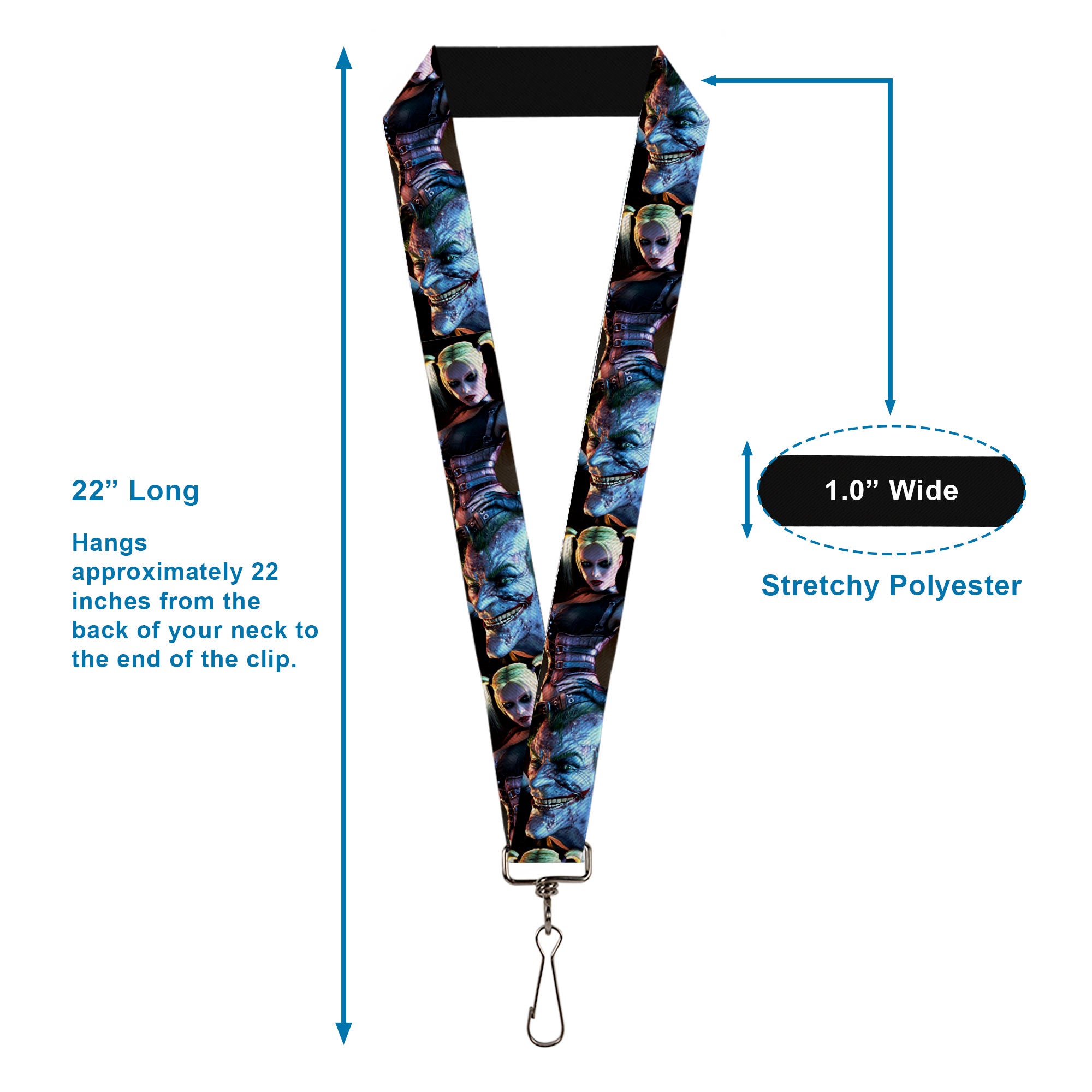 Lanyard - 1.0" - Arkham City Harley Quinn Pose & Joker Face Lanyards DC Comics