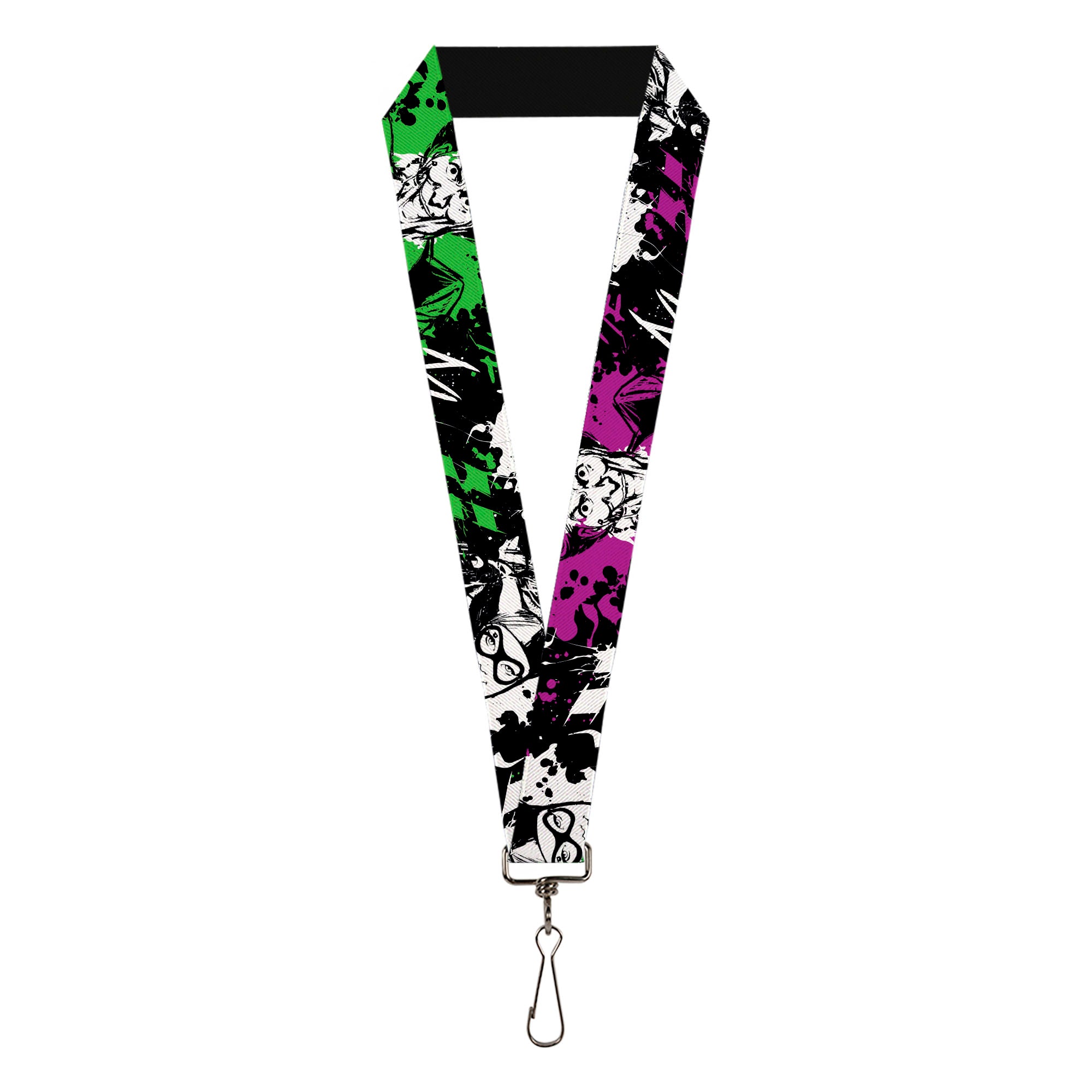 Lanyard - 1.0" - Joker Smiling Harley Quinn Eyes Splatter Black White Purple Green Lanyards DC Comics