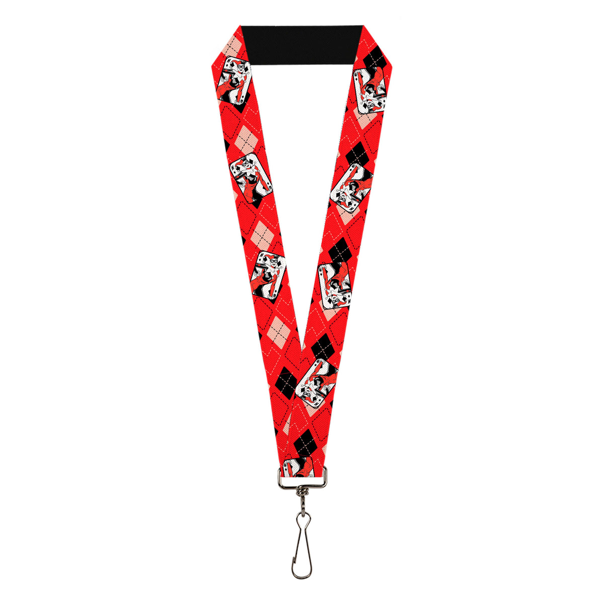 Lanyard - 1.0" - Harley Quinn Diamond Card Pose Plaid Reds/Black Lanyards DC Comics