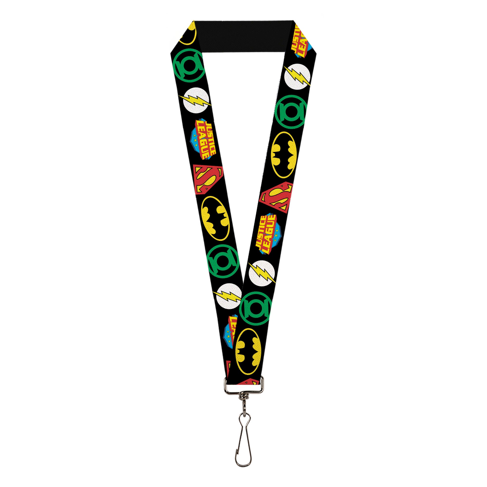 Lanyard - 1.0" - Justice League Superhero Logos CLOSE-UP Black Lanyards DC Comics
