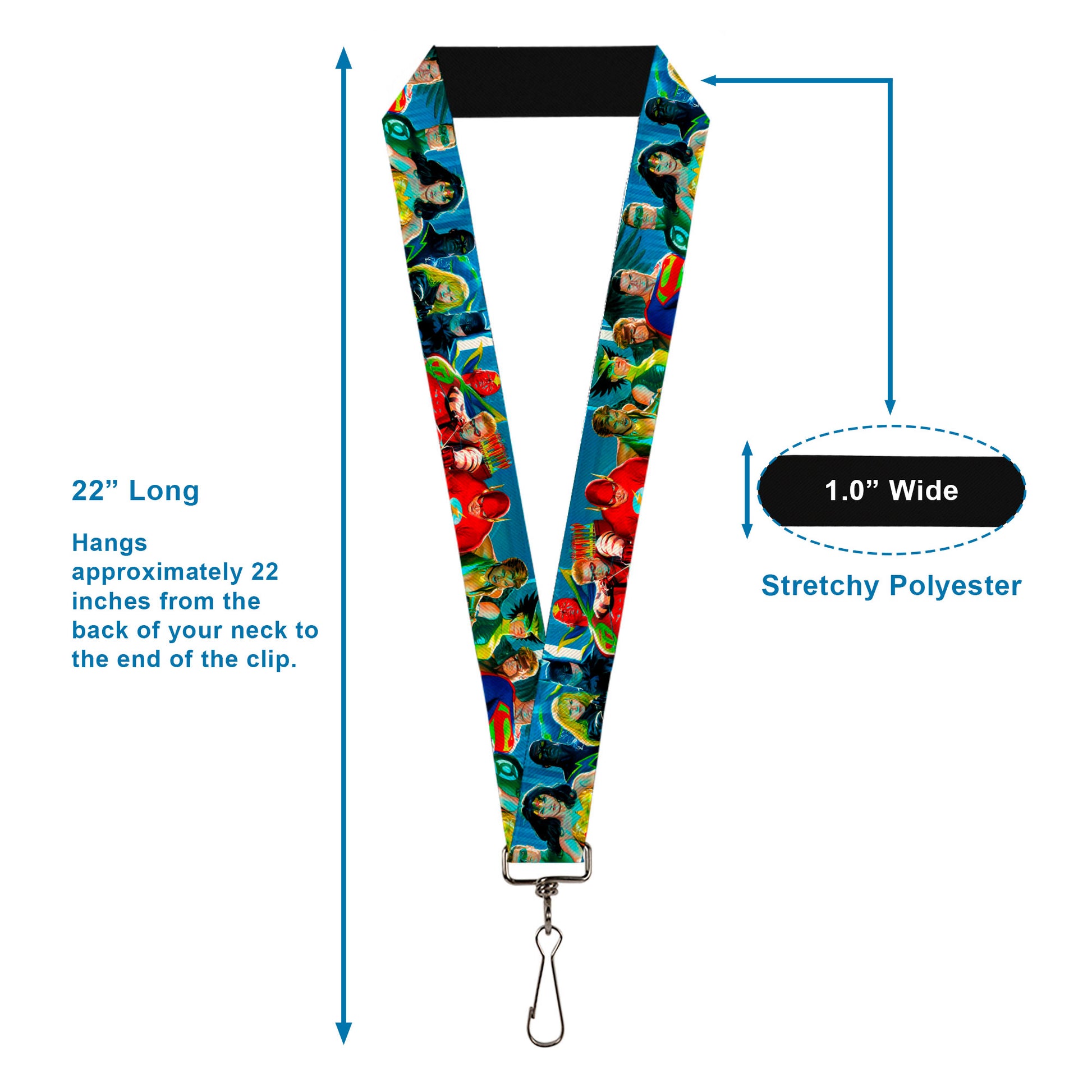 Lanyard - 1.0" - The Justice League 12-Superhero Group Pose Blues Lanyards DC Comics