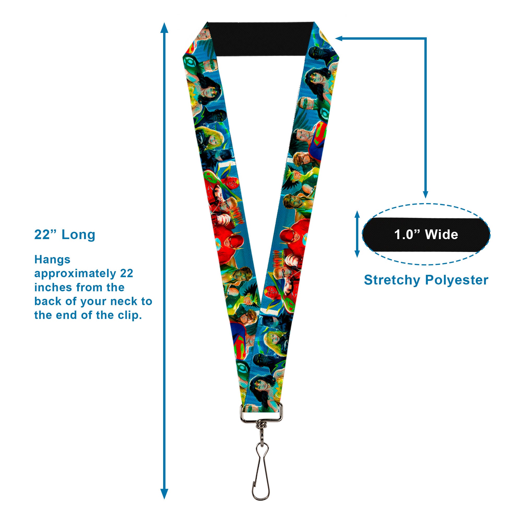 Lanyard - 1.0" - The Justice League 12-Superhero Group Pose Blues Lanyards DC Comics