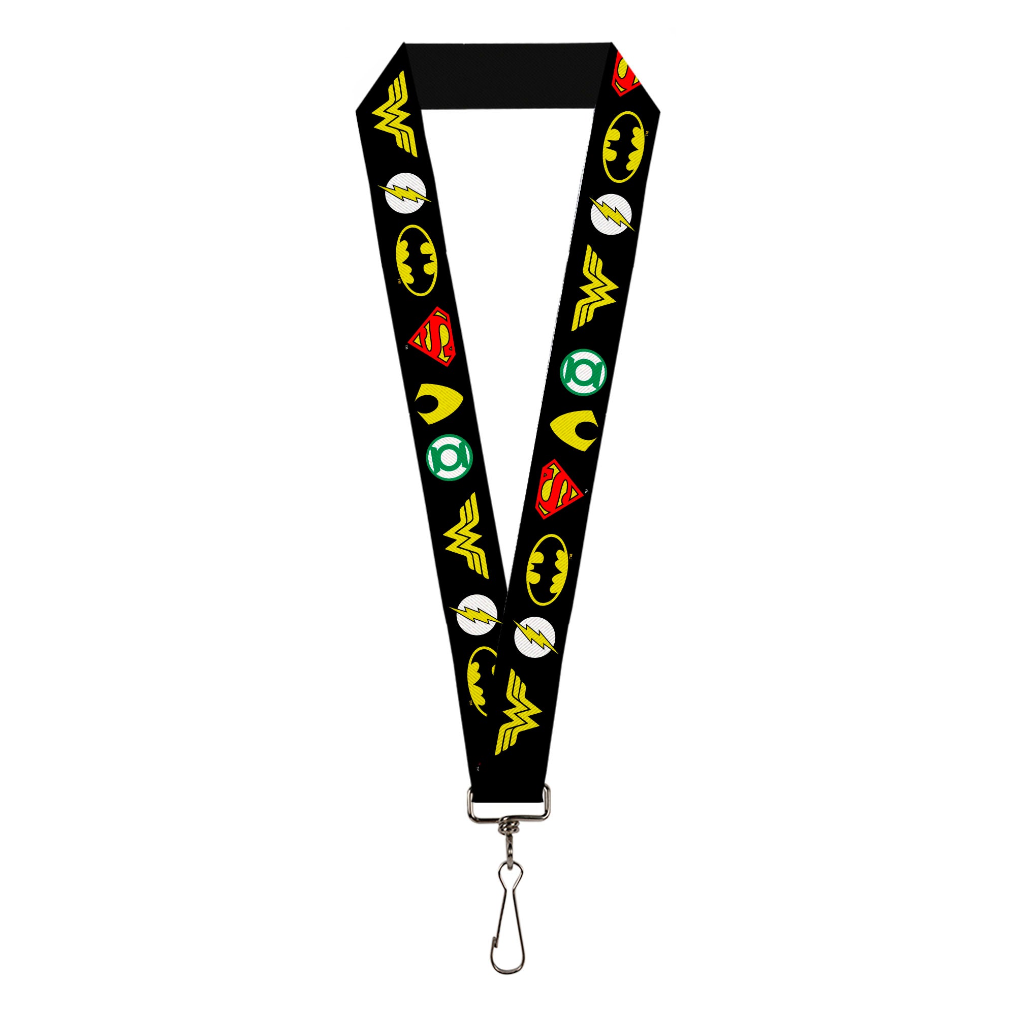 Lanyard - 1.0" - Justice League 6-Superhero Logos Black Lanyards DC Comics