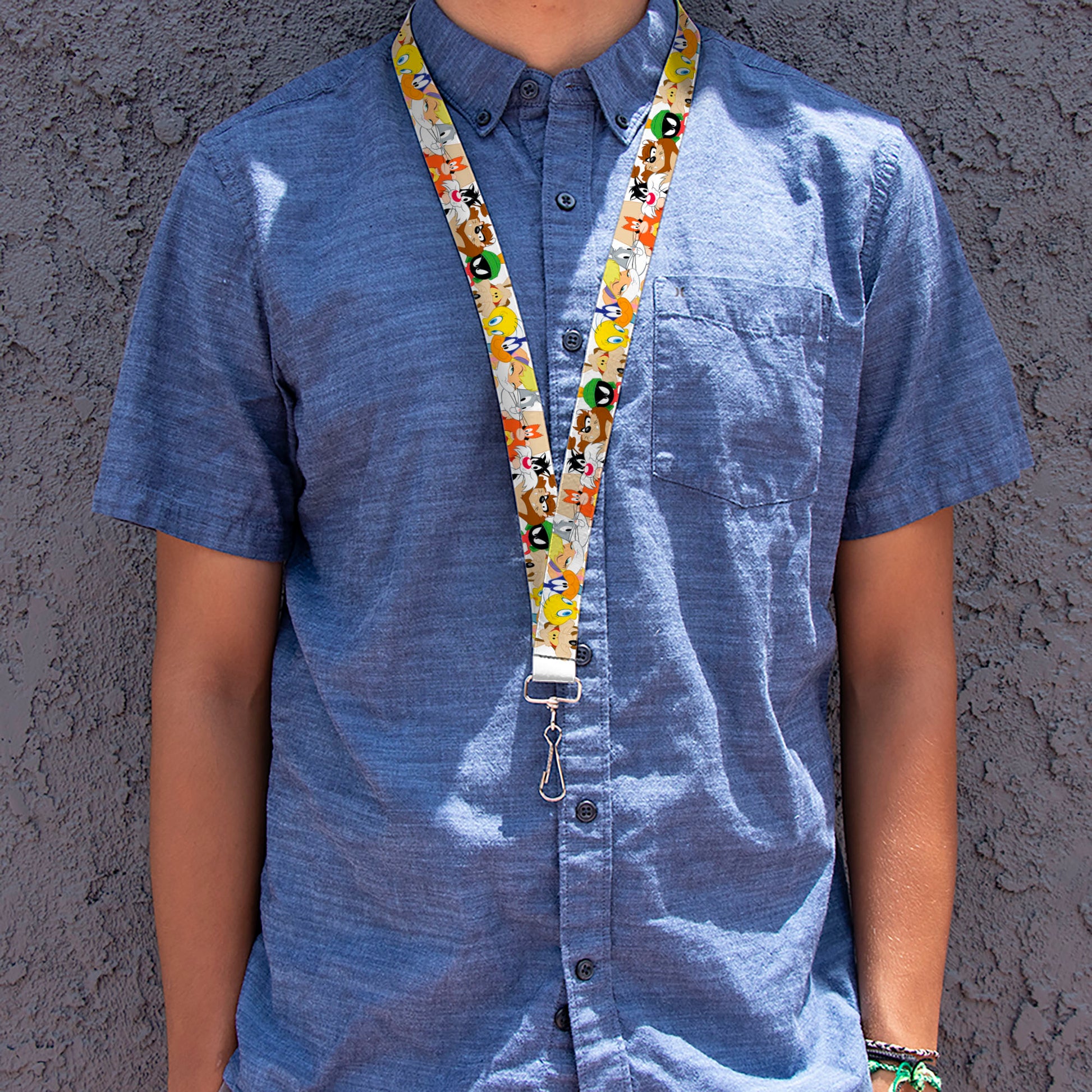 Lanyard - 1.0" - Looney Tunes Nine Character Faces White Lanyards Looney Tunes