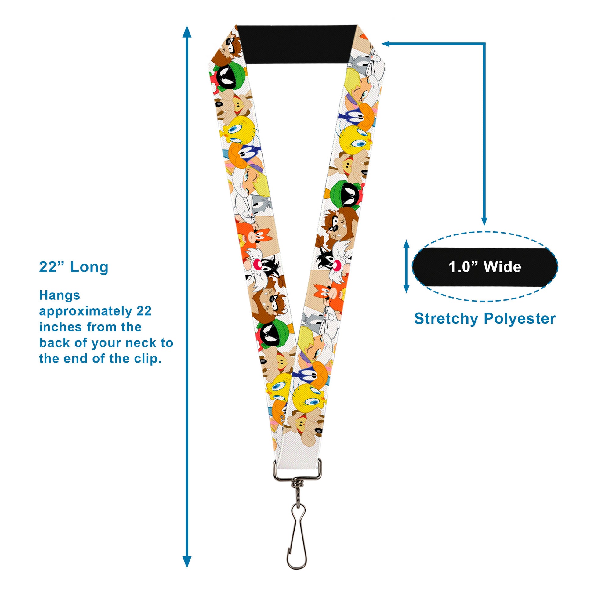 Lanyard - 1.0" - Looney Tunes Nine Character Faces White Lanyards Looney Tunes
