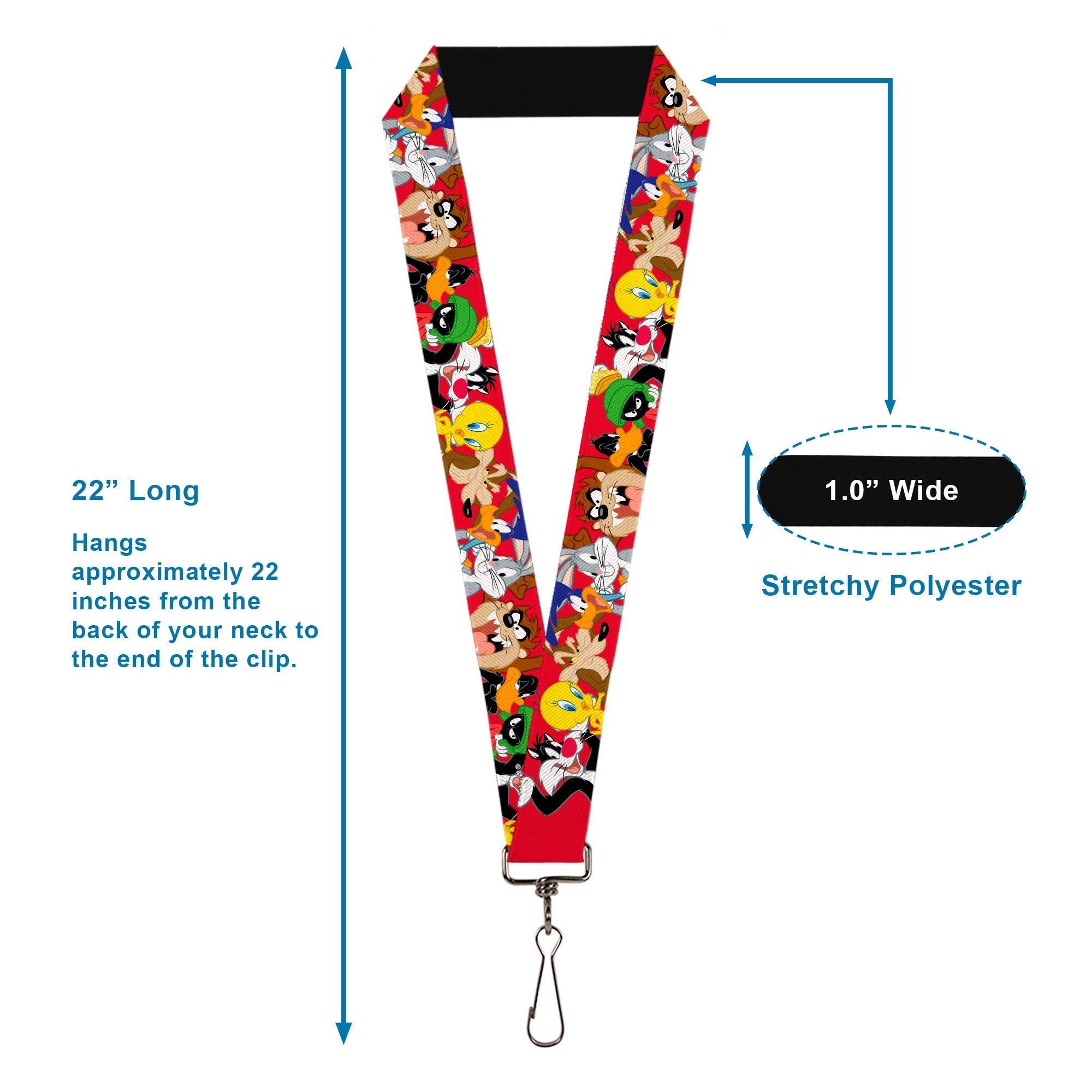 Lanyard - 1.0" - Looney Tunes Eight Character Faces Red Lanyards Looney Tunes