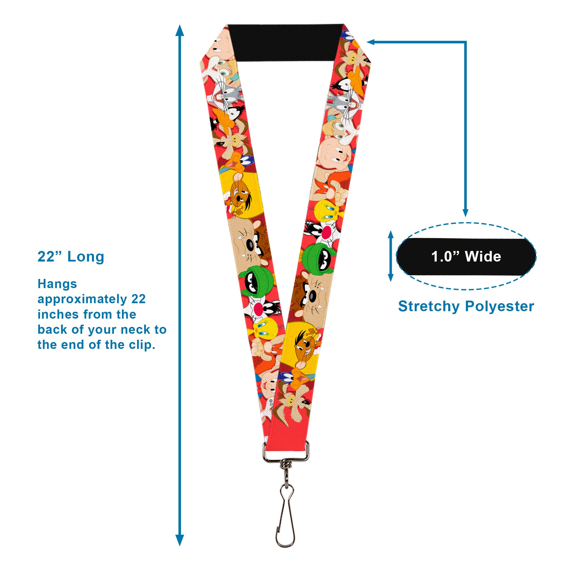 Lanyard - 1.0" - Looney Tunes Twelve Character Expressions Red Lanyards Looney Tunes