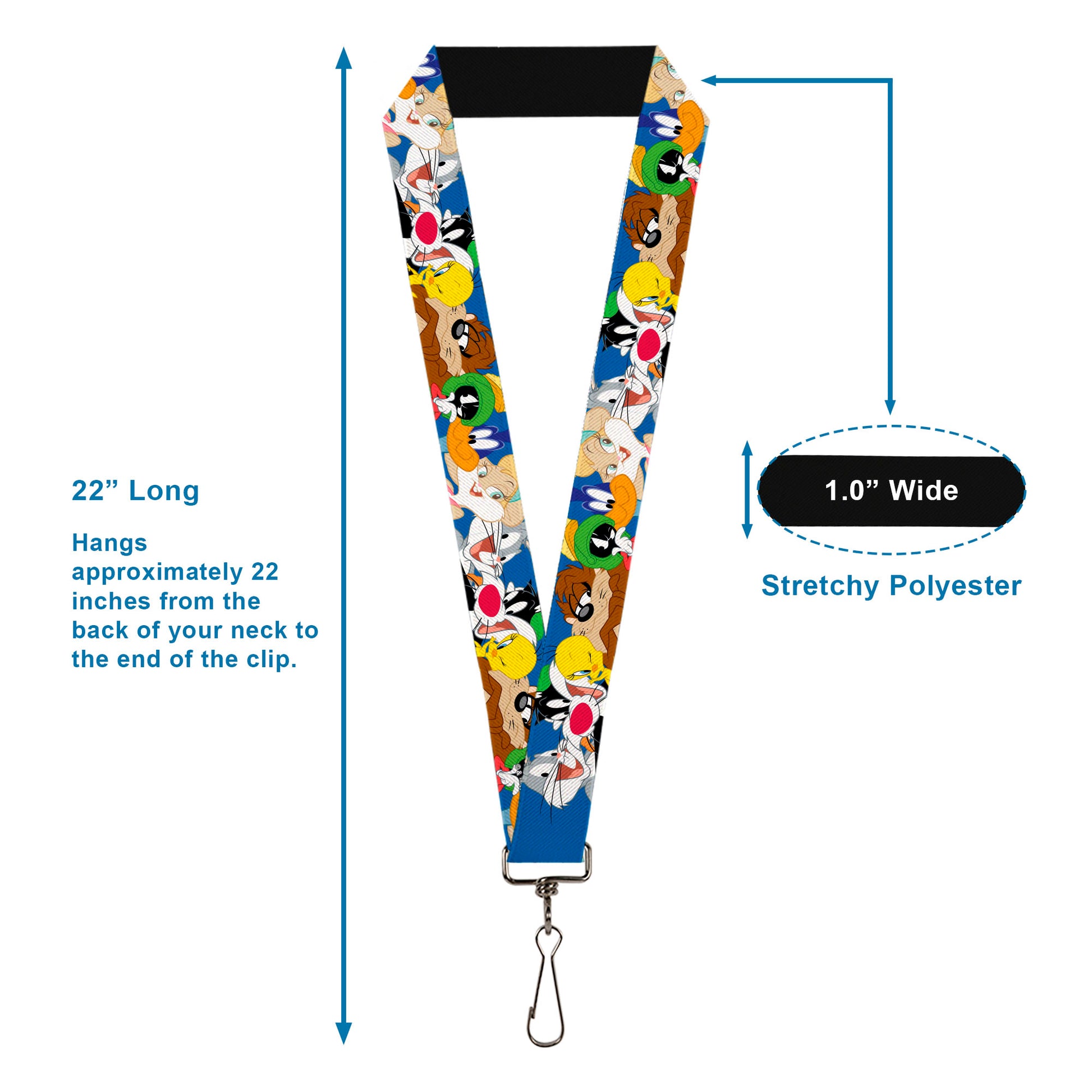 Lanyard - 1.0" - Looney Tunes Seven Character Faces Stacked Blue Lanyards Looney Tunes
