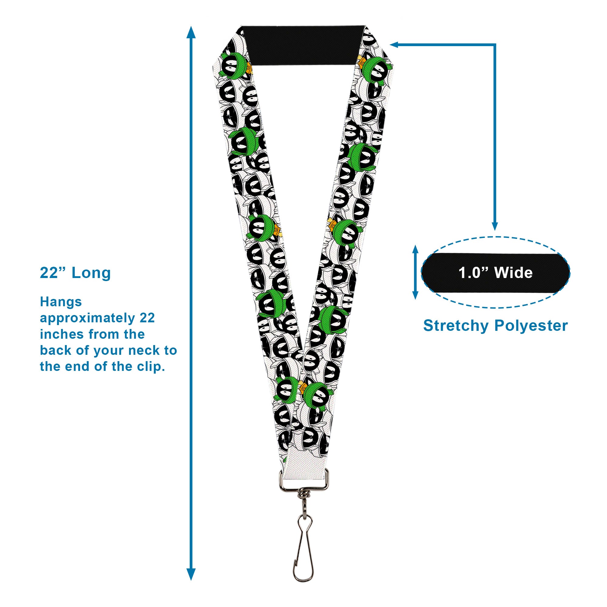 Lanyard - 1.0" - Marvin the Martian Faces Stacked White/Black/Full Color Lanyards Looney Tunes