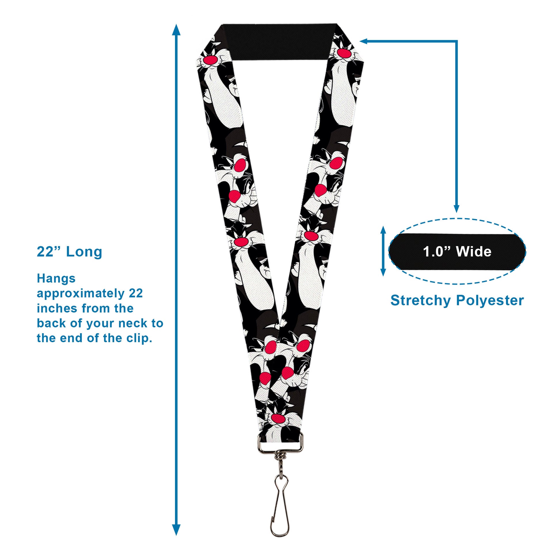 Lanyard - 1.0" - Sylvester the Cat Poses Stacked Black Lanyards Looney Tunes