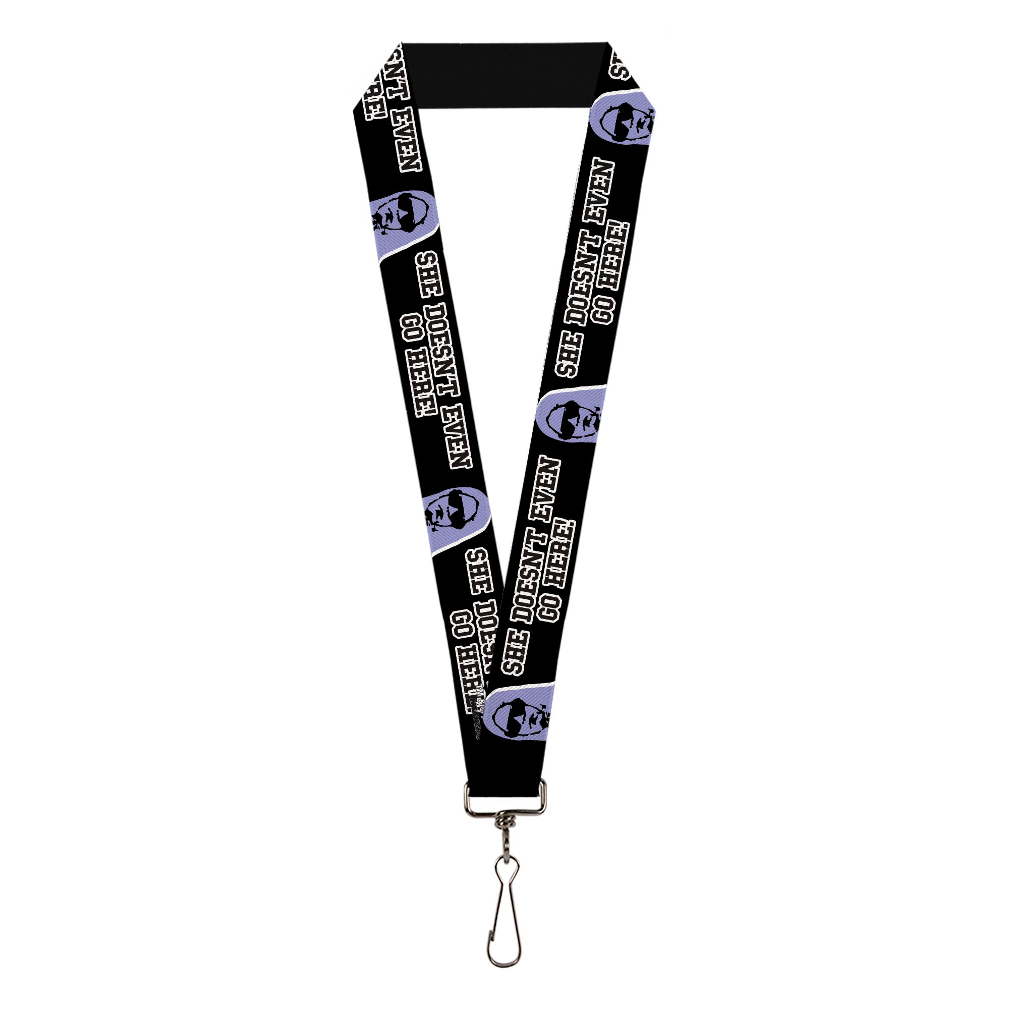 Lanyard - 1.0" - Mean Girls Damian SHE DOESN'T EVEN GO HERE Black/Purple Lanyards Mean Girls