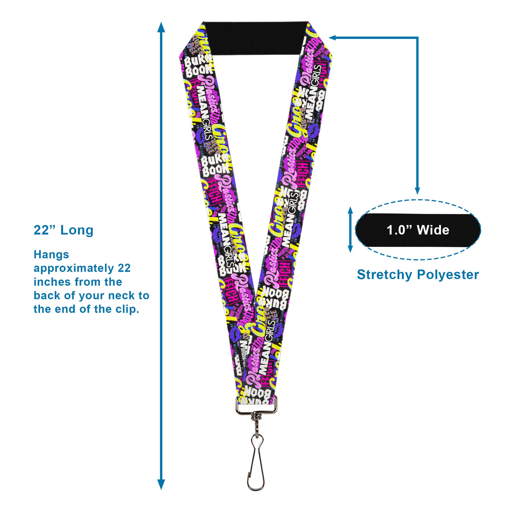 Lanyard - 1.0" - Mean Girls Catch Phrases Collage Black/Multi Color Lanyards Mean Girls