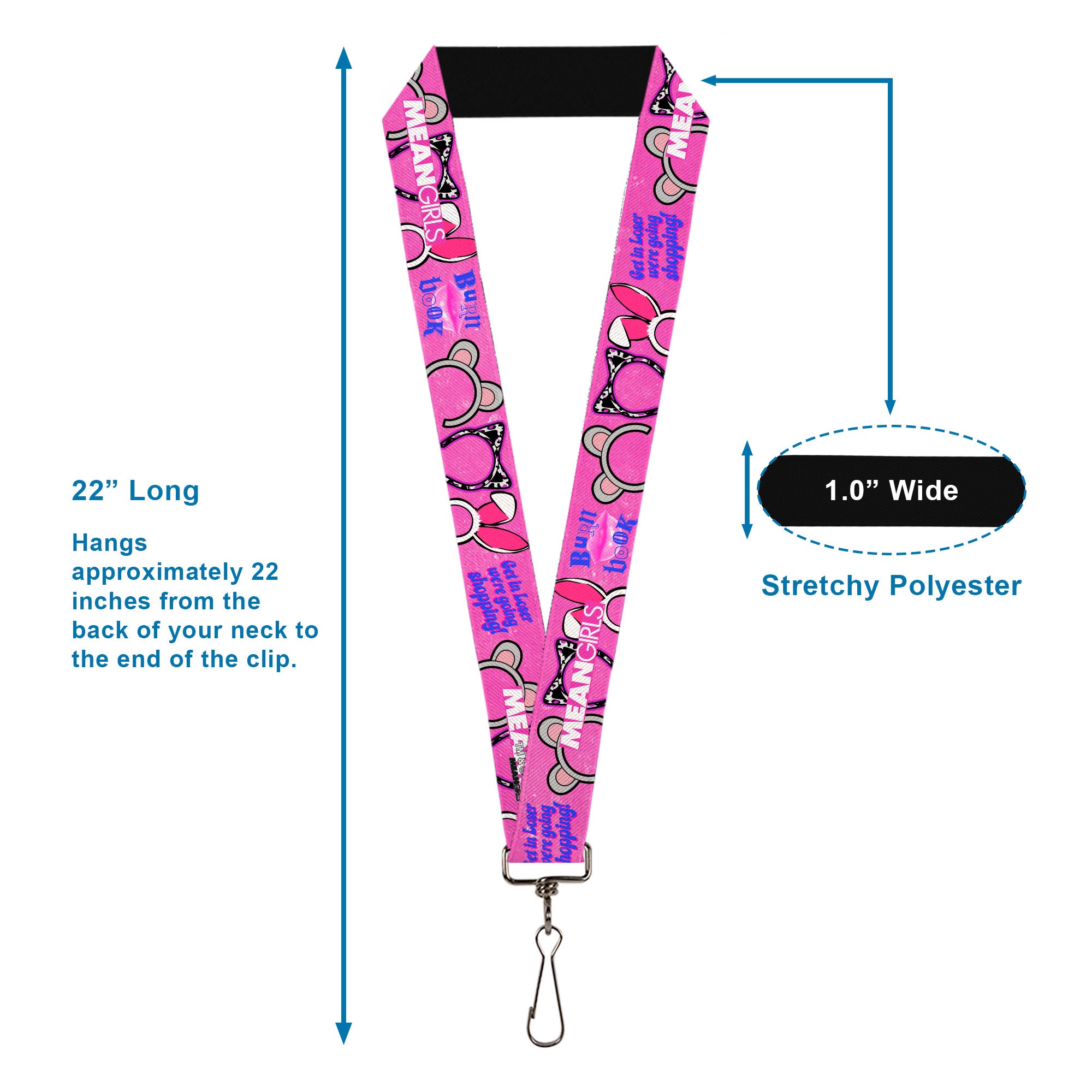 Lanyard - 1.0" - MEAN GIRLS Quotes and Plastics Animal Ears Collage Pink Lanyards Mean Girls