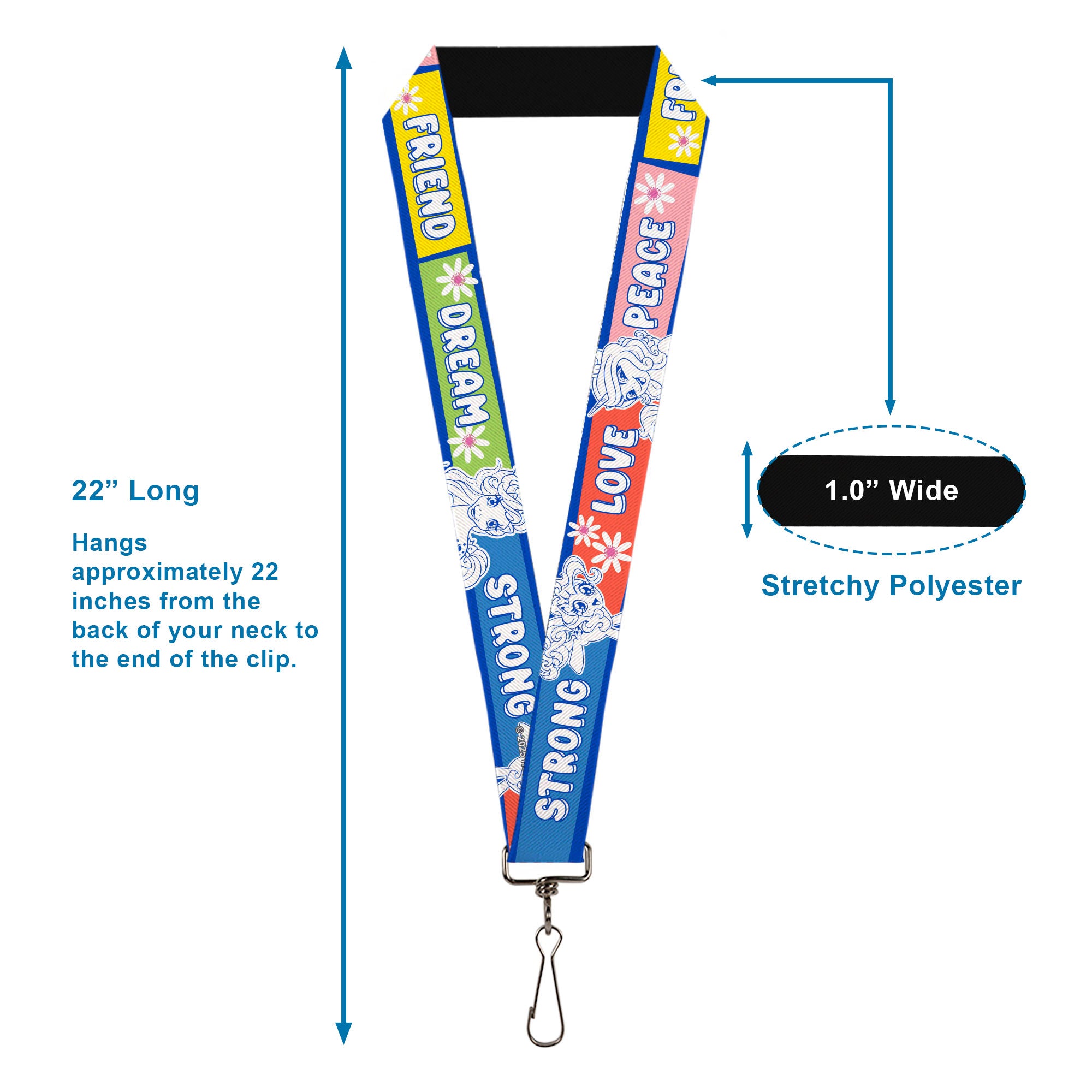 Lanyard - 1.0" - MY LITTLE PONY Three Ponies Trait Text Blocks Blue/Multi Color Lanyards My Little Pony
