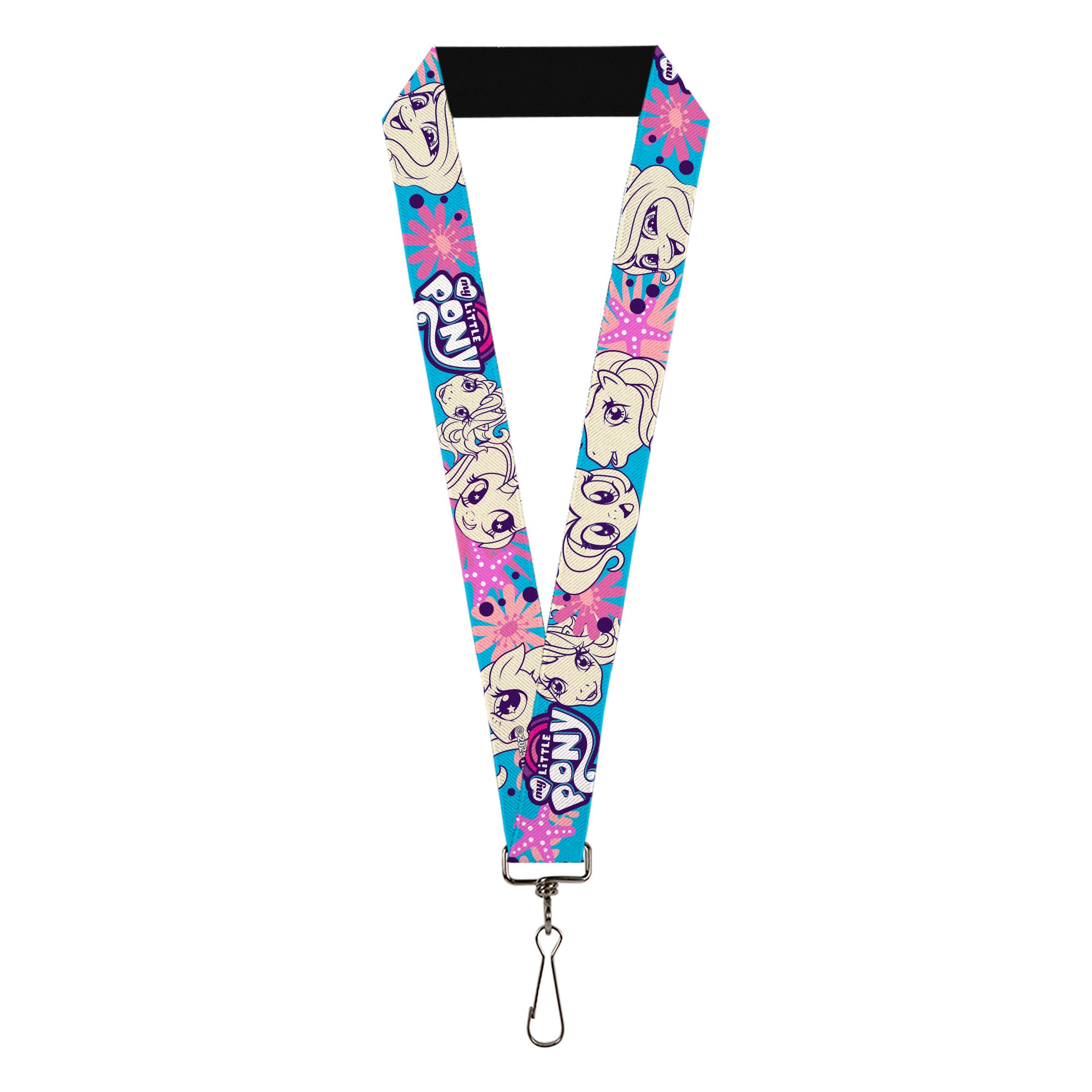 Lanyard - 1.0" - MY LITTLE PONY Pony Faces Flowers and Title Logo Blue/Pinks/White Lanyards My Little Pony