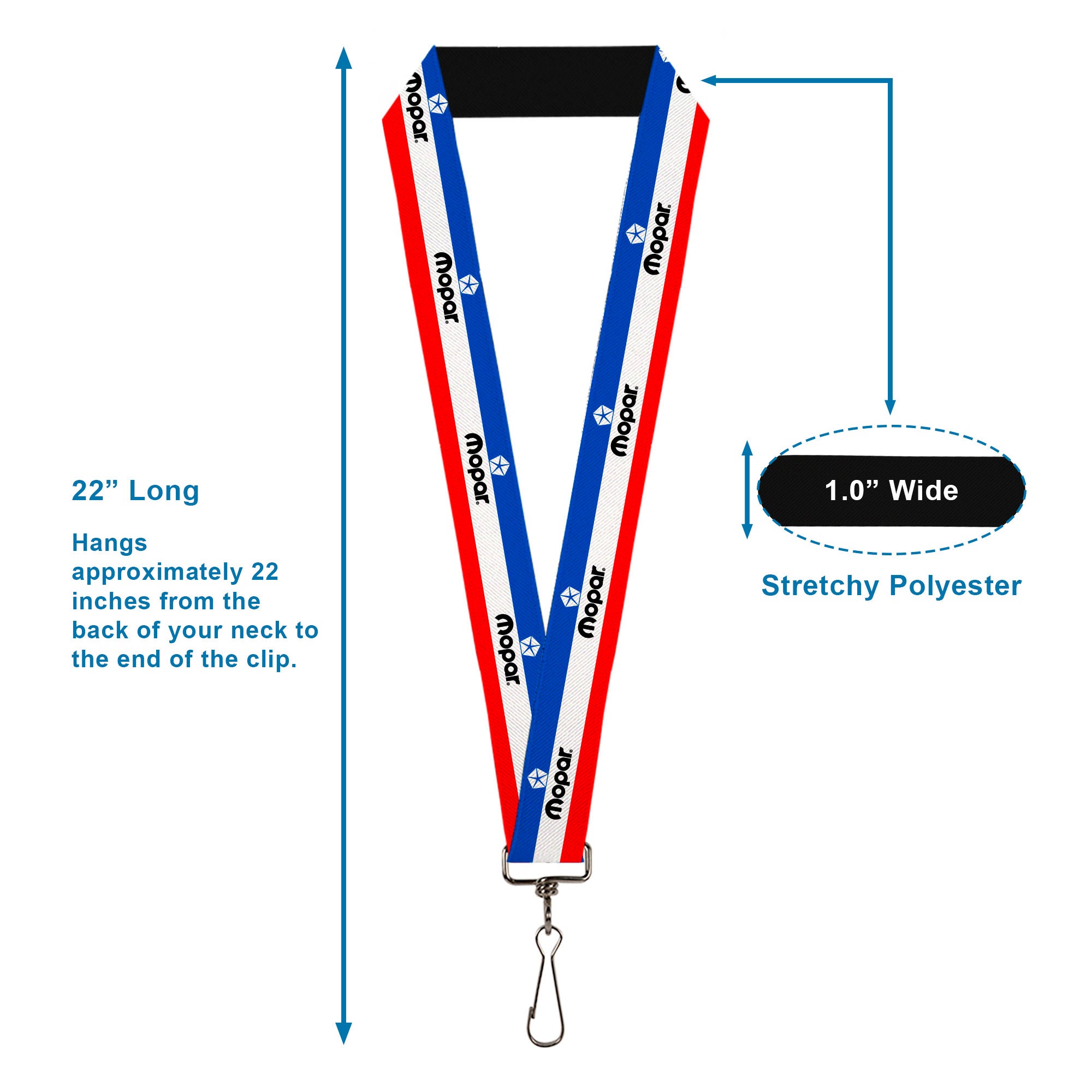 Lanyard - 1.0" - MOPAR Logo Stripe Blue White Red Lanyards Mopar