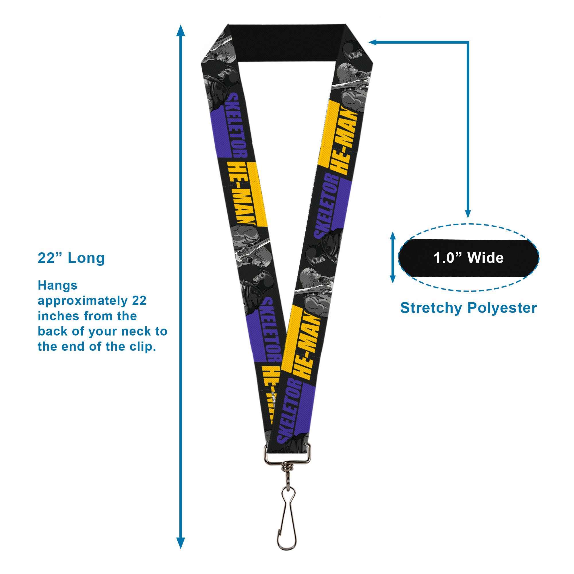 Lanyard - 1.0" - HE-MAN and SKELETOR Face Off Pose and Text Black/Grays/Blue/Yellow Lanyards Masters of the Universe