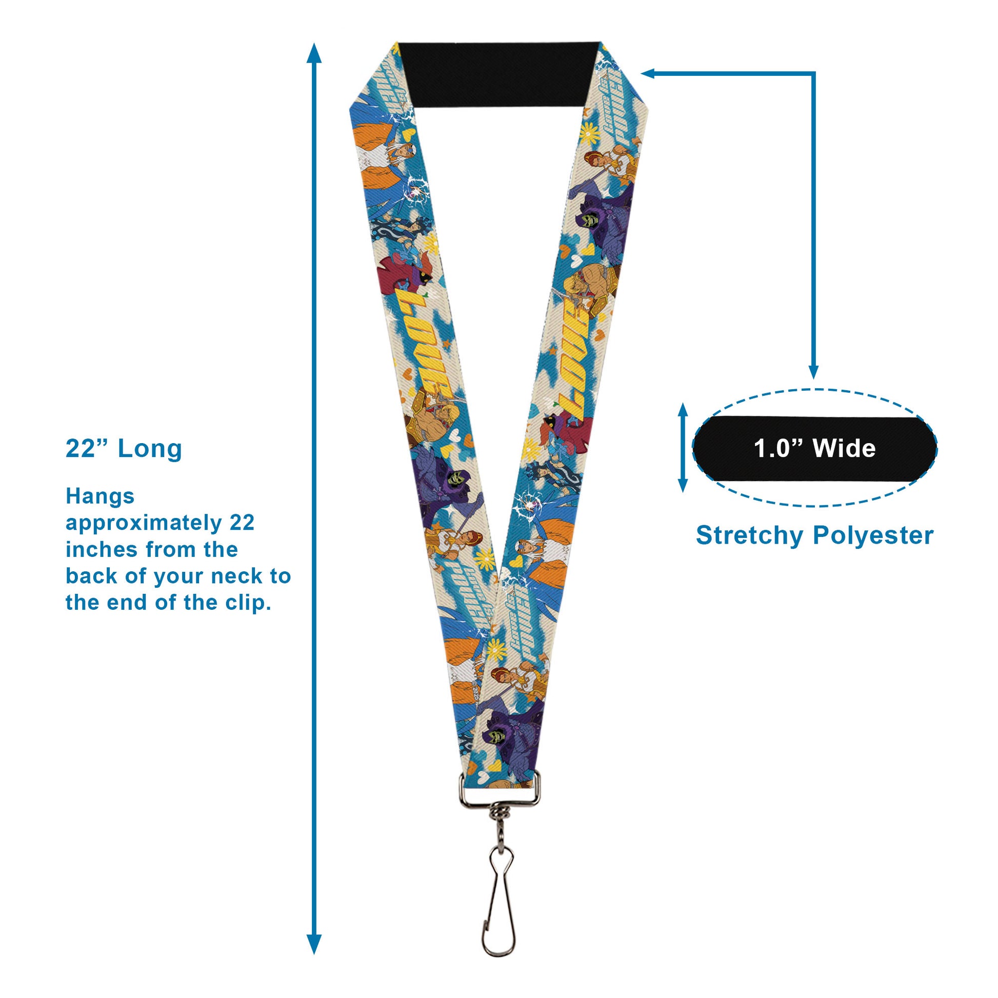Lanyard - 1.0" - Masters of the Universe LOVE IS POWER Heroes and Villains Collage Blue/White Lanyards Masters of the Universe