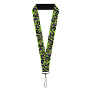 Lanyard - 1.0" - Masters of the Universe Skeletor Expressions Scattered Green Lanyards Masters of the Universe