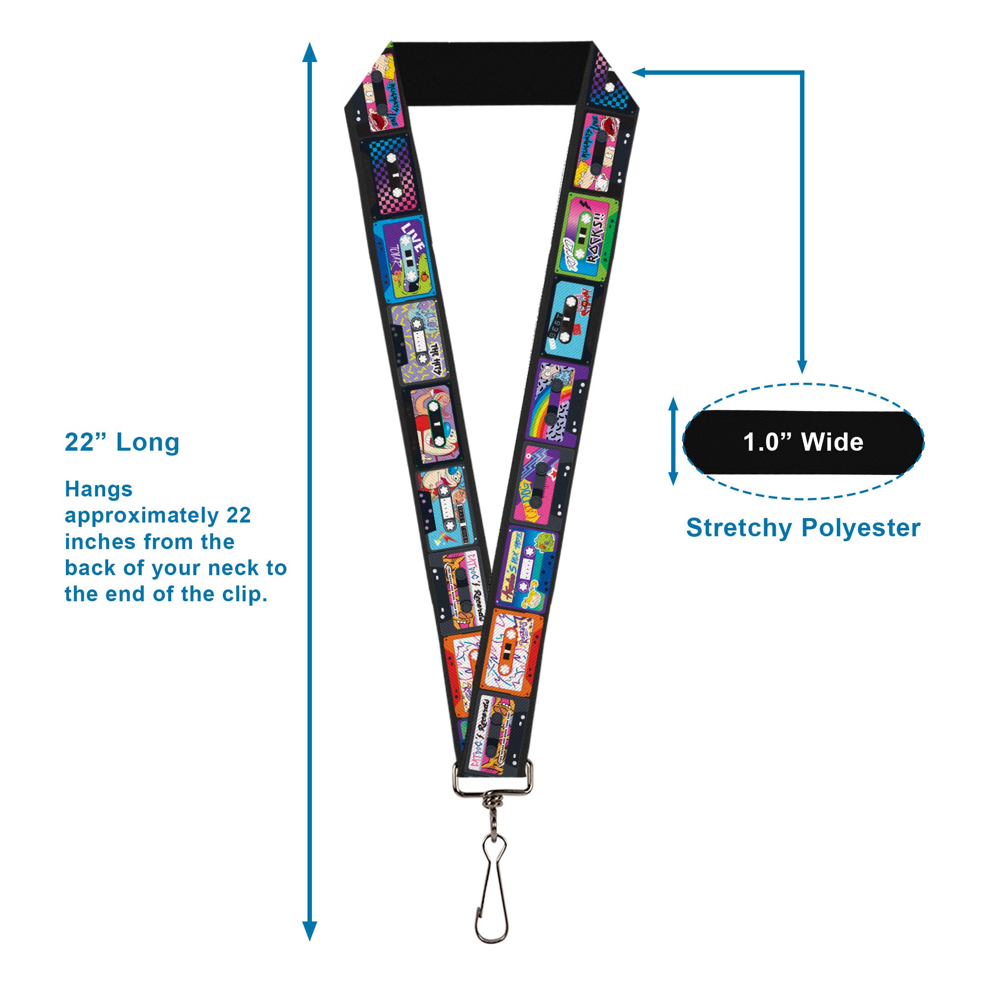 Lanyard - 1.0" - Nick 90's Rewind 13-Mash Up Cassette Tapes Black Lanyards Nick 90s