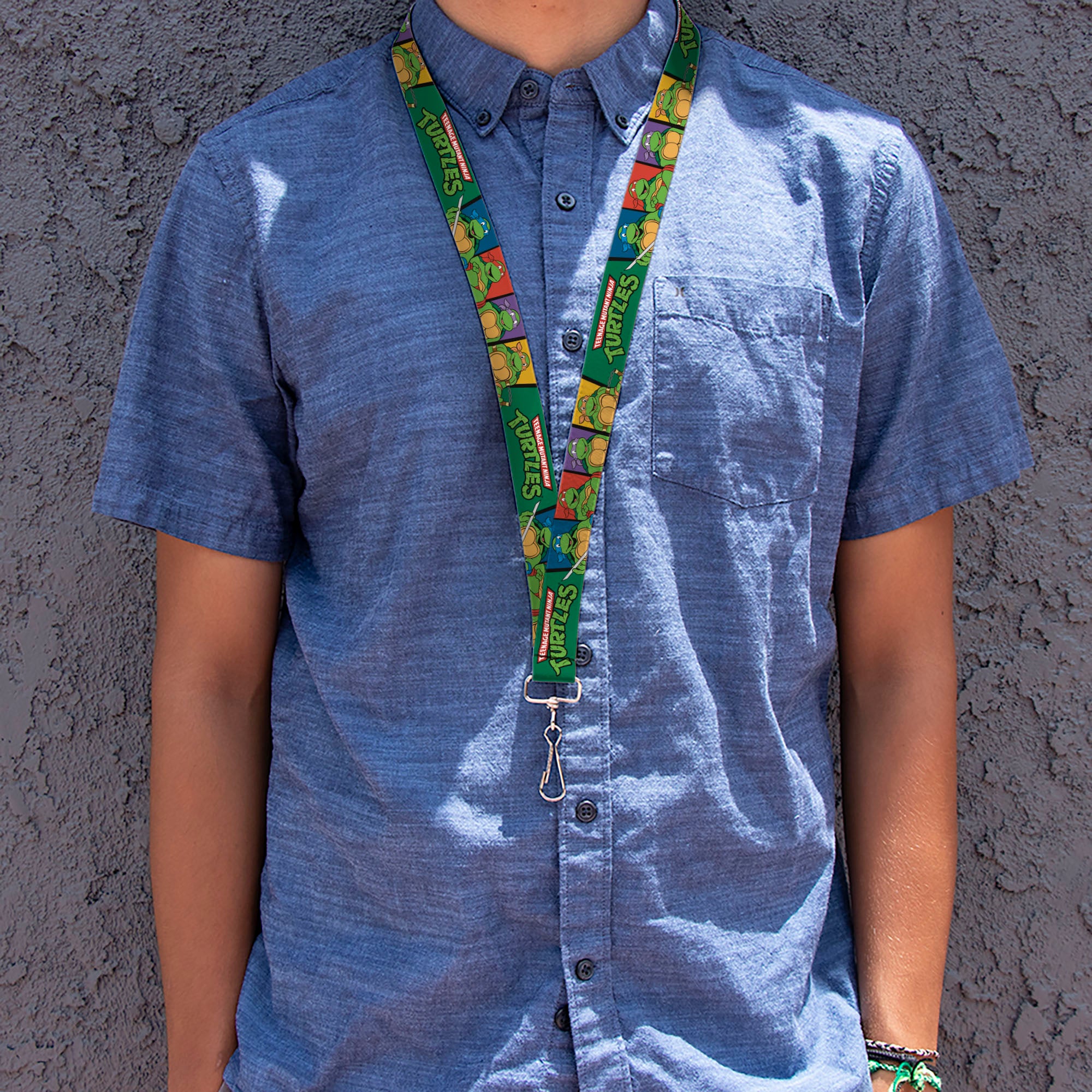 Lanyard - 1.0" - Classic TMNT Group Pose3 TMNT Logo Green Multi Color Lanyards Teenage Mutant Ninja Turtles