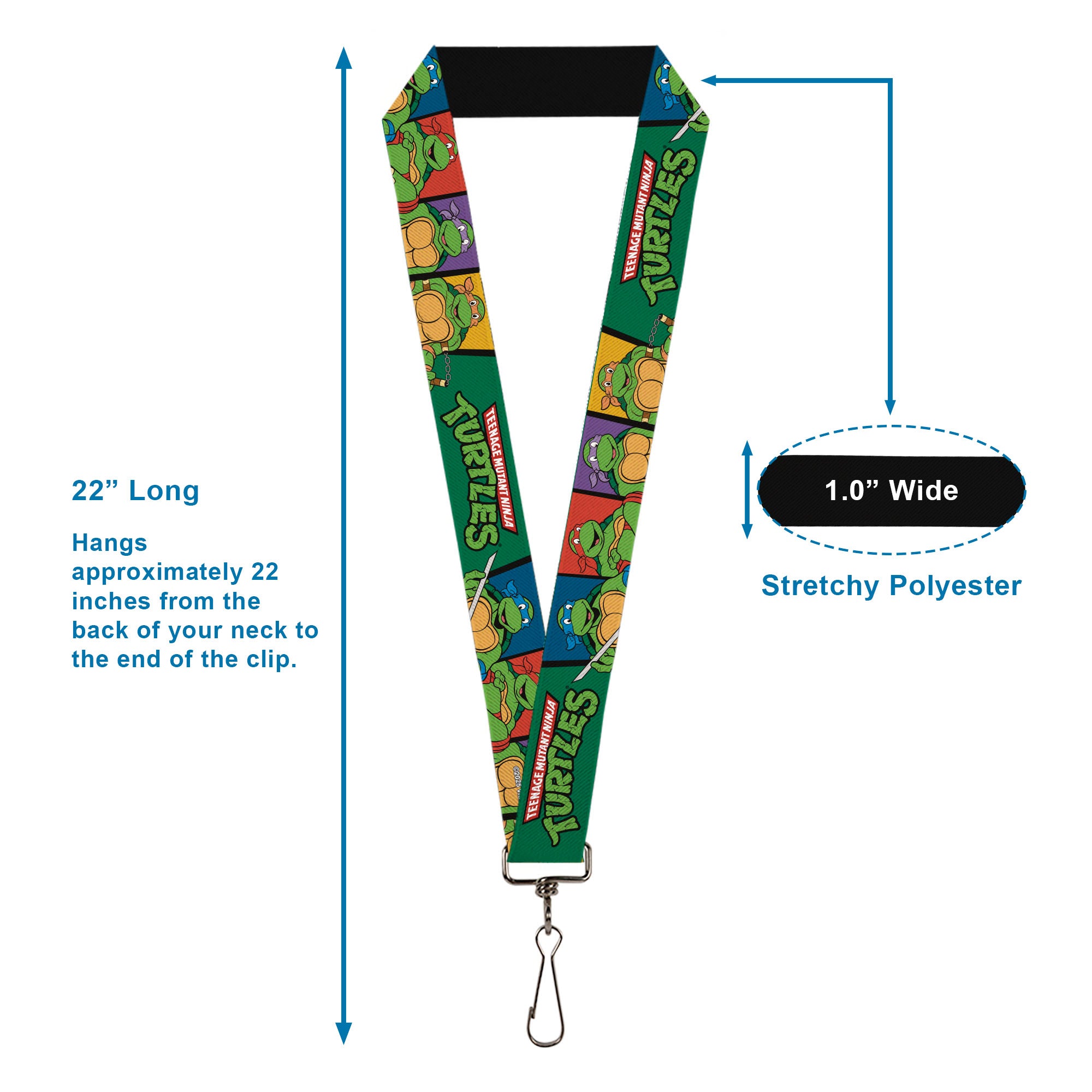 Lanyard - 1.0" - Classic TMNT Group Pose3 TMNT Logo Green Multi Color Lanyards Teenage Mutant Ninja Turtles