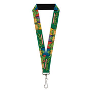 Lanyard - 1.0" - Classic TMNT Group Pose3 TMNT Logo Green Multi Color Lanyards Teenage Mutant Ninja Turtles