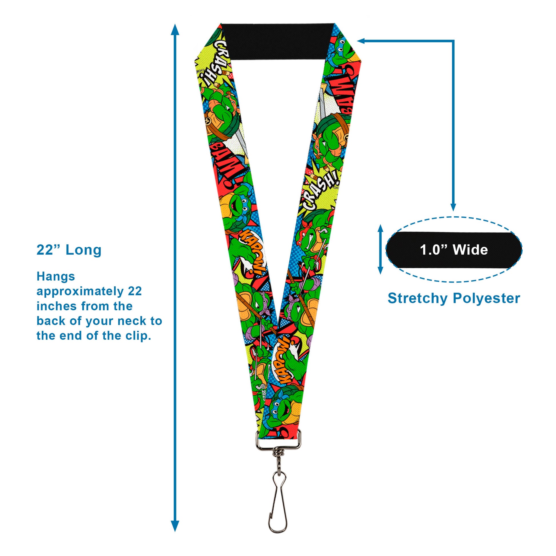 Lanyard - 1.0" - Classic TMNT Action Poses Action Bubbles Dots Blues Lanyards Teenage Mutant Ninja Turtles