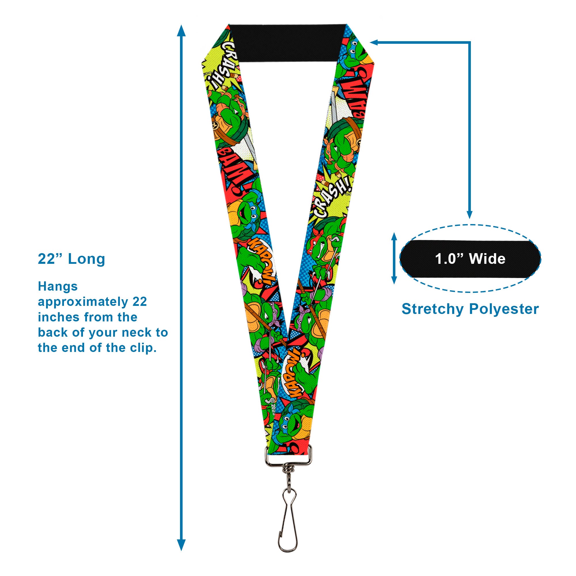 Lanyard - 1.0" - Classic TMNT Action Poses Action Bubbles Dots Blues Lanyards Teenage Mutant Ninja Turtles