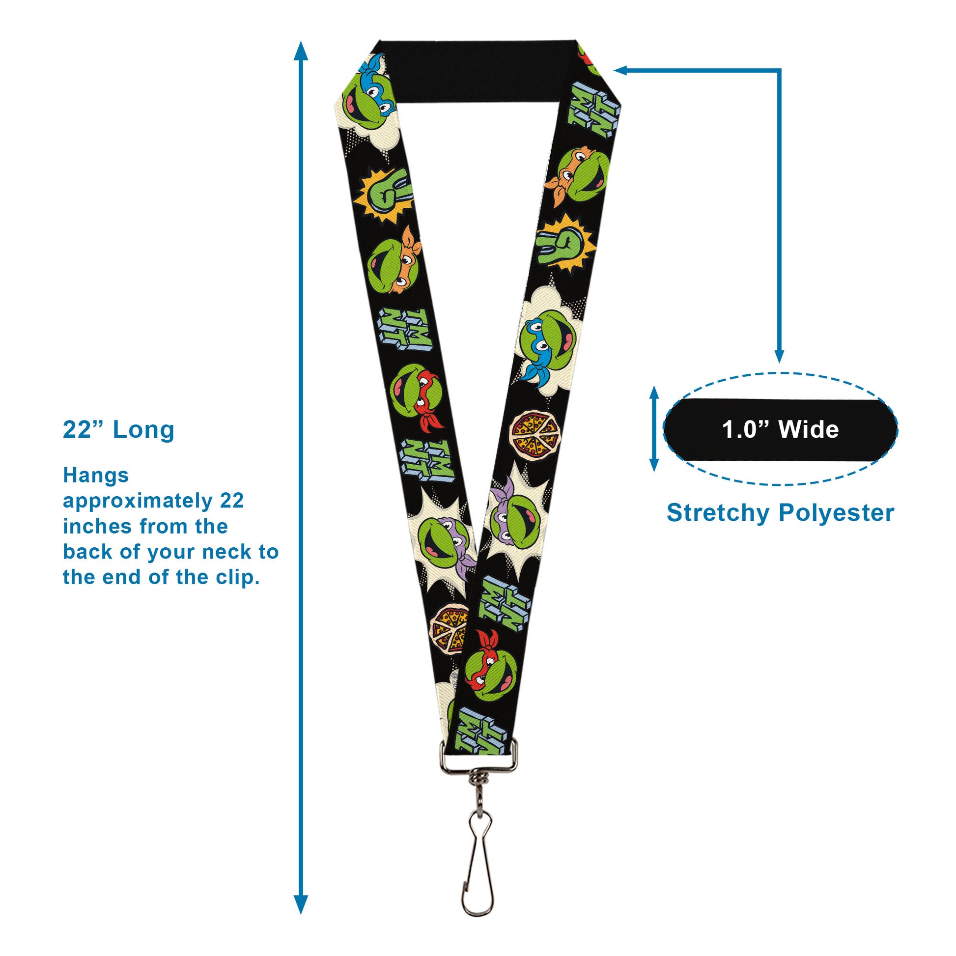 Lanyard - 1.0" - Teenage Mutant Ninja Turtles Faces and Icons Black/Multi Color Lanyards Teenage Mutant Ninja Turtles