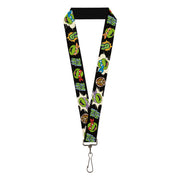 Lanyard - 1.0" - Teenage Mutant Ninja Turtles Faces and Icons Black/Multi Color Lanyards Teenage Mutant Ninja Turtles