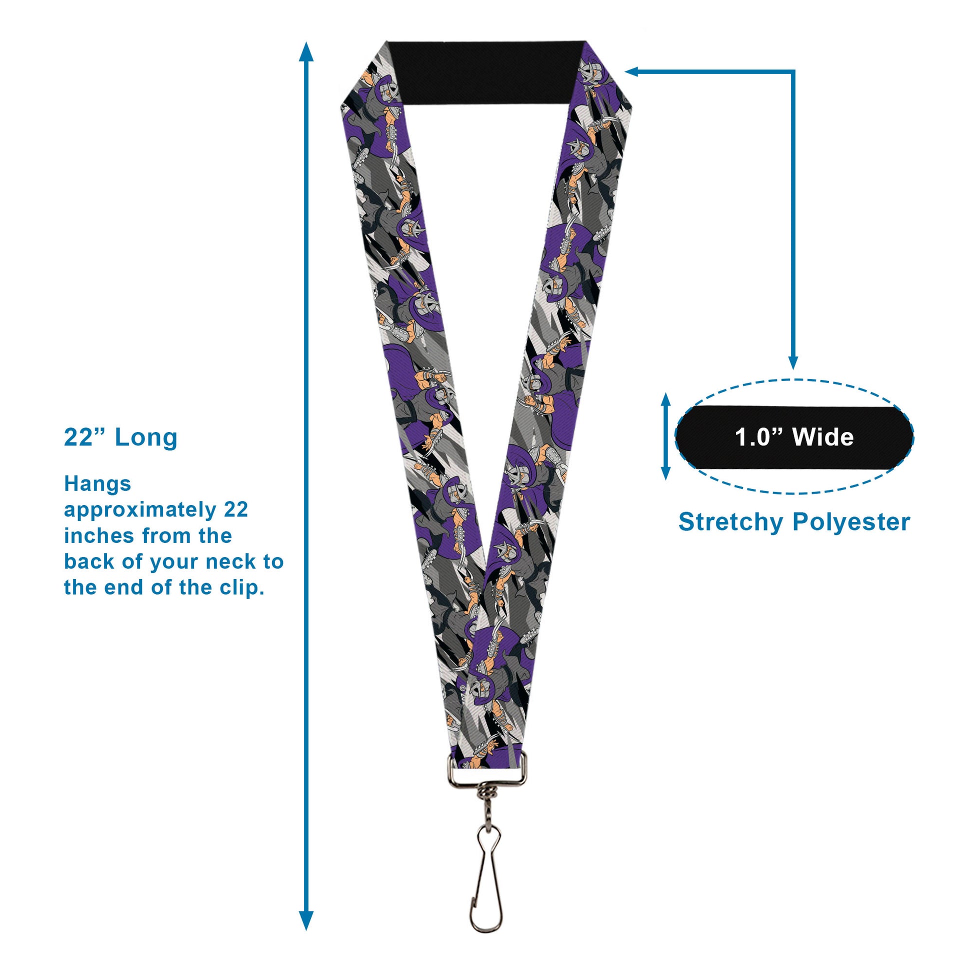 Lanyard - 1.0" - Teenage Mutant Ninja Turtles Shredder Action Poses Grays/Purple Lanyards Teenage Mutant Ninja Turtles