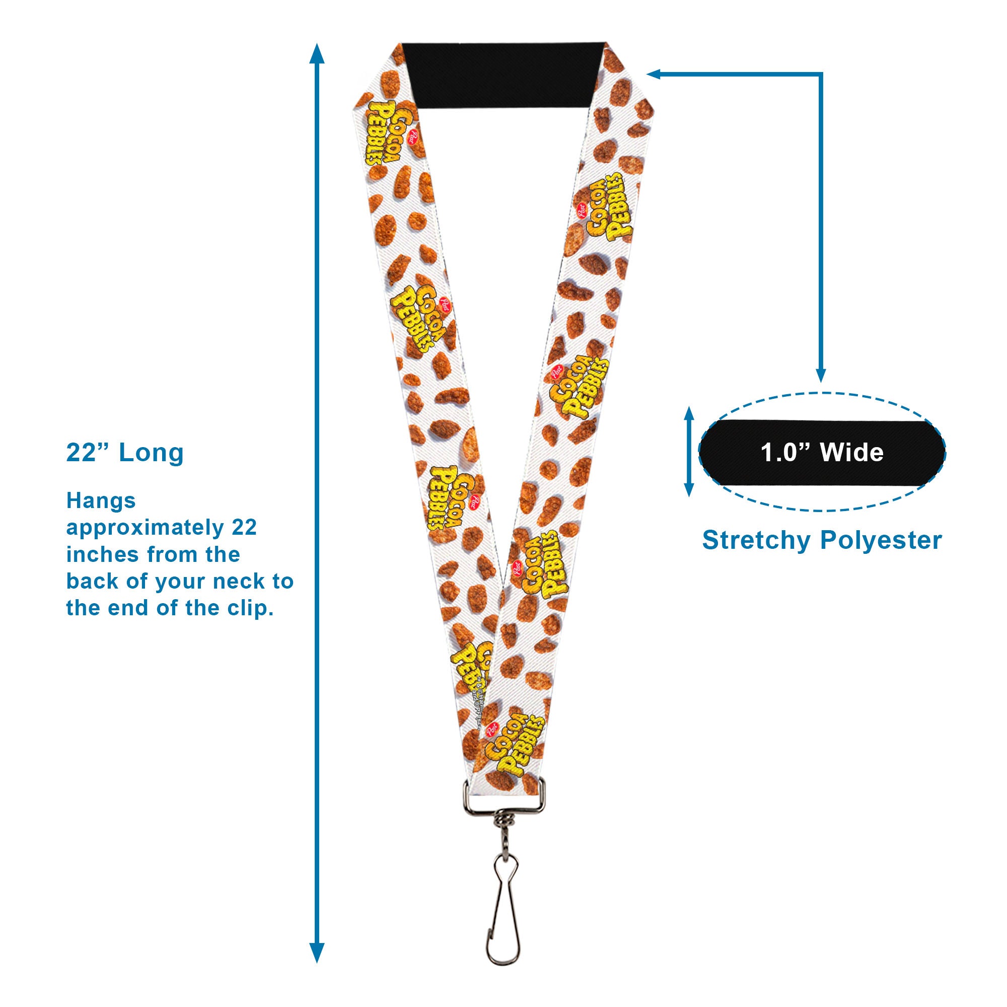 Lanyard - 1.0" - POST COCOA PEBBLES Logo and Cereal Pebbles Scattered White/Browns Lanyards The Flintstones