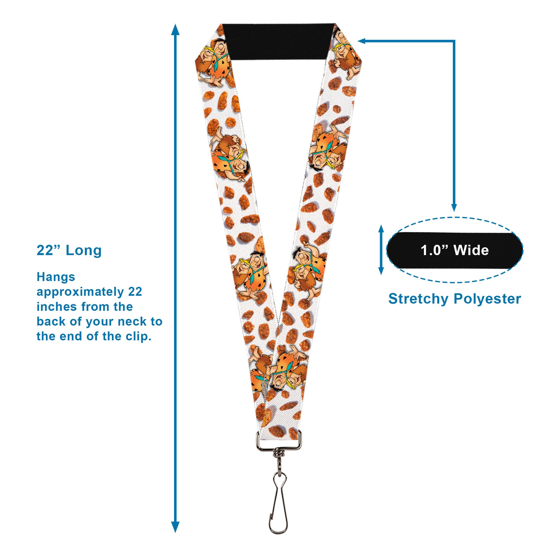 Lanyard - 1.0" - Cocoa Pebbles Fred Flintstone and Barney Rubble Hugging Pose and Cereal Pebbles Scattered White/Browns Lanyards The Flintstones