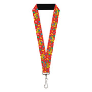 Lanyard - 1.0" - POST FRUITY PEBBLES Logo and Cereal Pebbles Scattered Red/Multi Color Lanyards The Flintstones