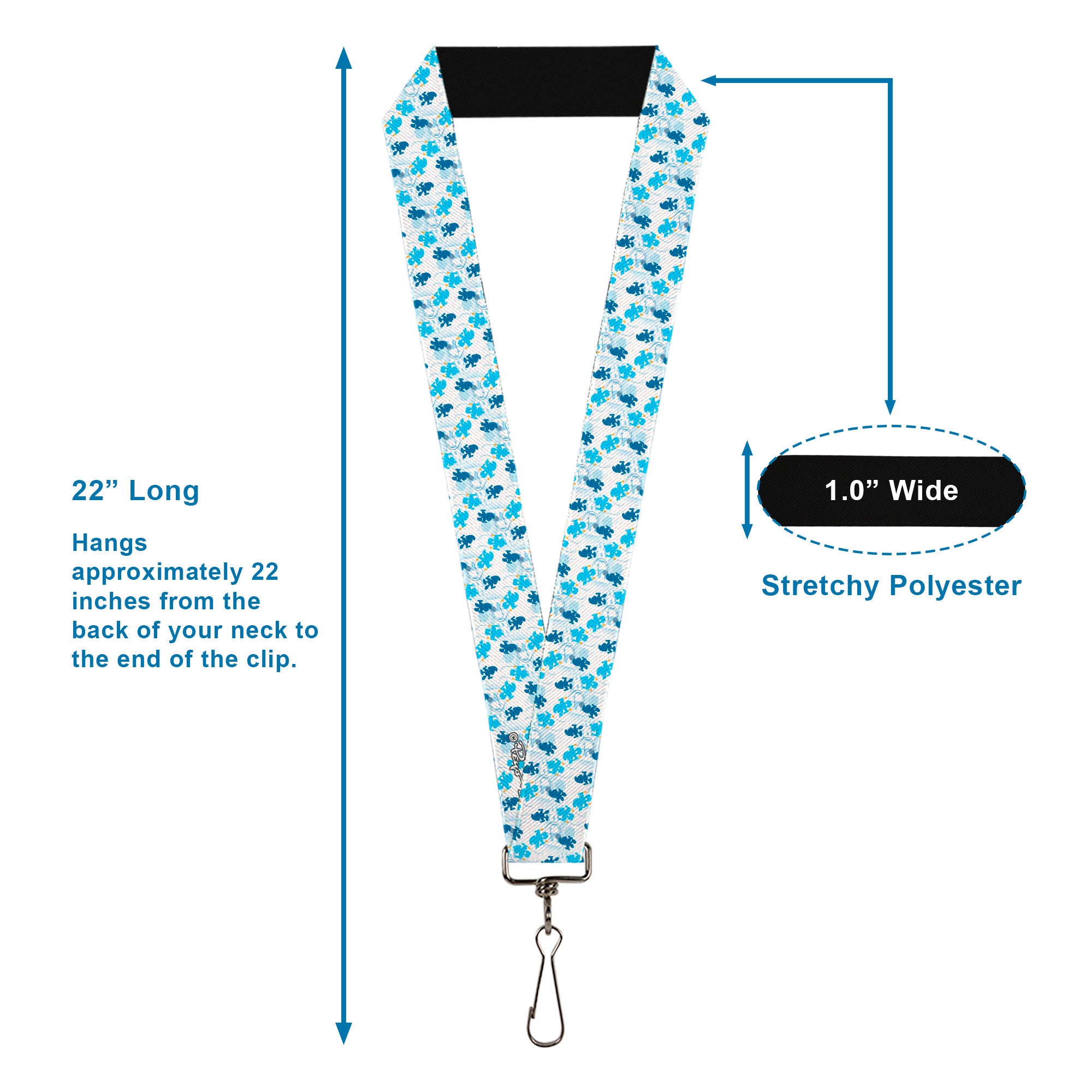 Lanyard - 1.0" - The Smurfs Blast Off FREE Silhouette Pose White/Blues Lanyards The Smurfs