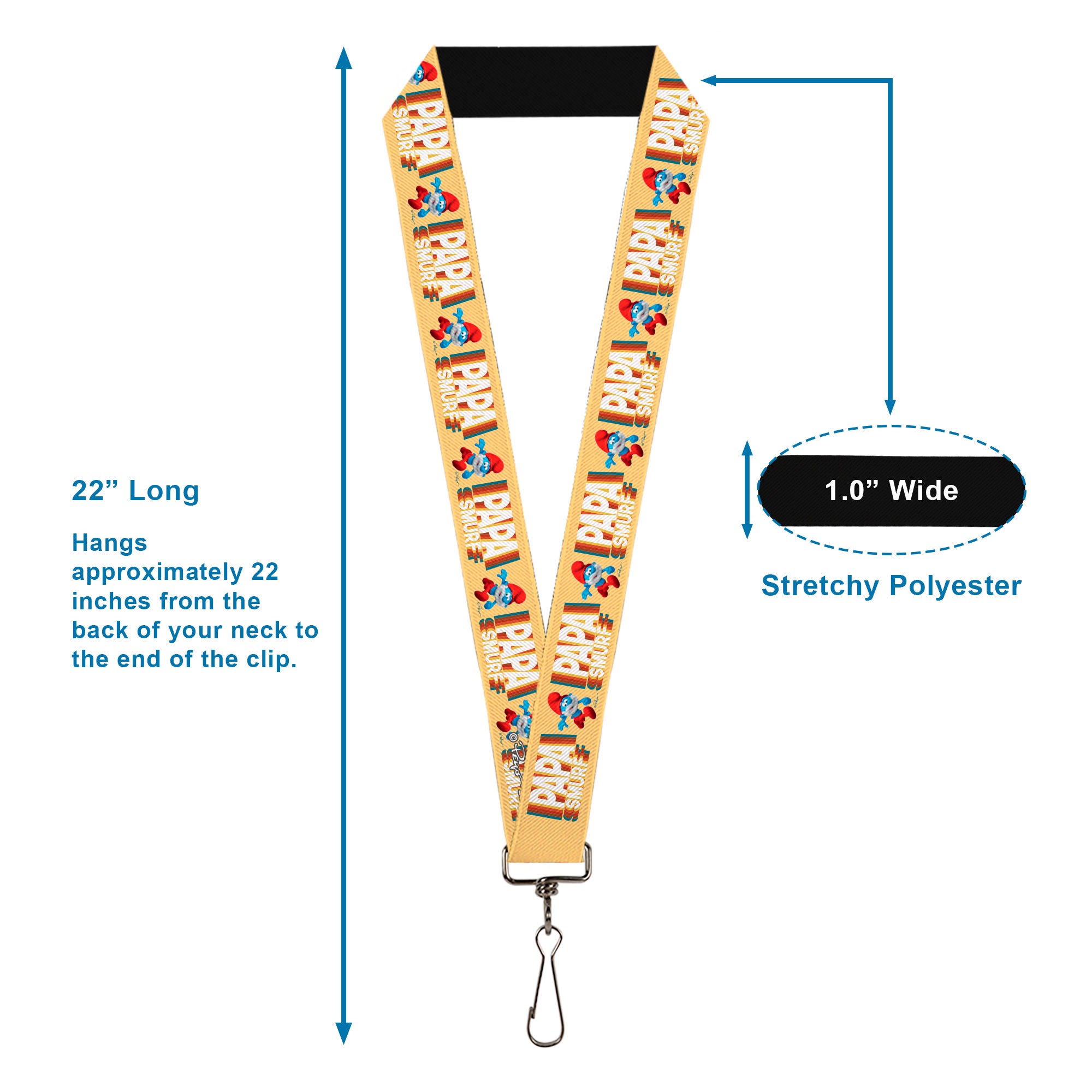Lanyard - 1.0" - PAPA SMURF Running Pose and Text Beige/Multi Color Lanyards The Smurfs