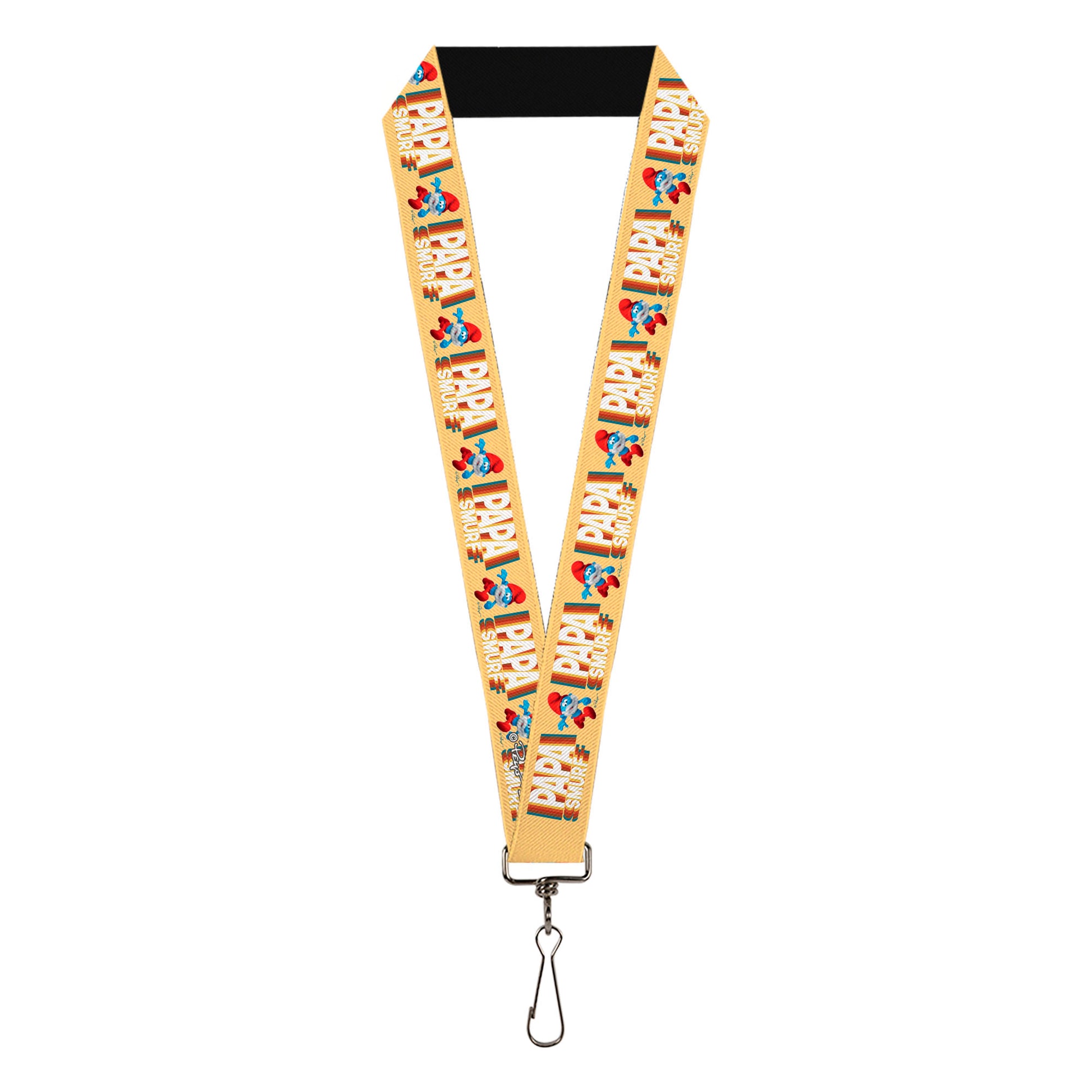 Lanyard - 1.0" - PAPA SMURF Running Pose and Text Beige/Multi Color Lanyards The Smurfs