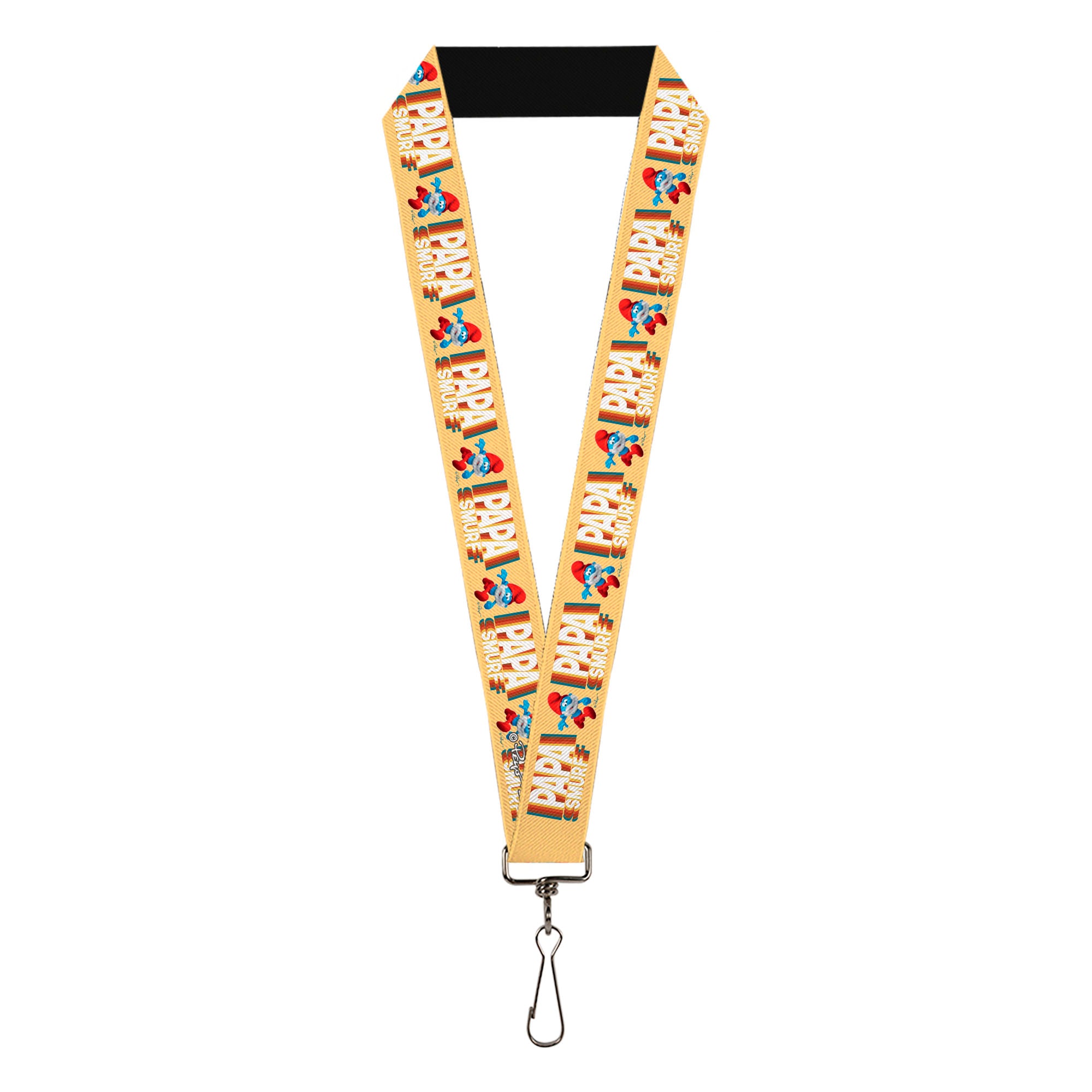 Lanyard - 1.0" - PAPA SMURF Running Pose and Text Beige/Multi Color Lanyards The Smurfs