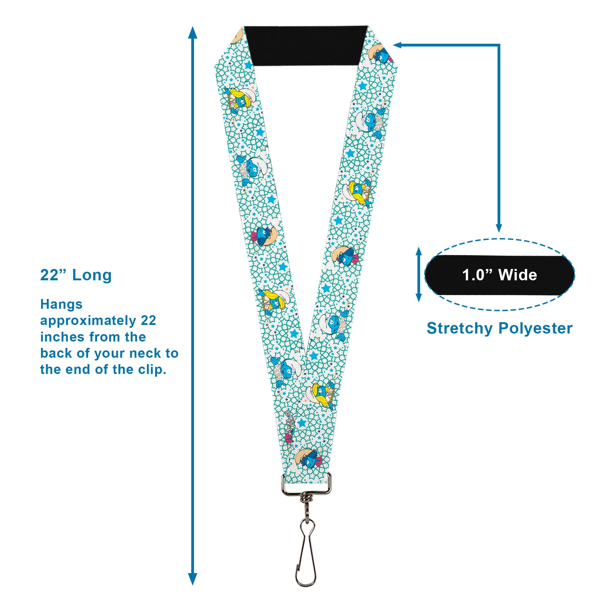 Lanyard - 1.0" - The Smurfs Three Character Pose and Stars White/Blues Lanyards The Smurfs