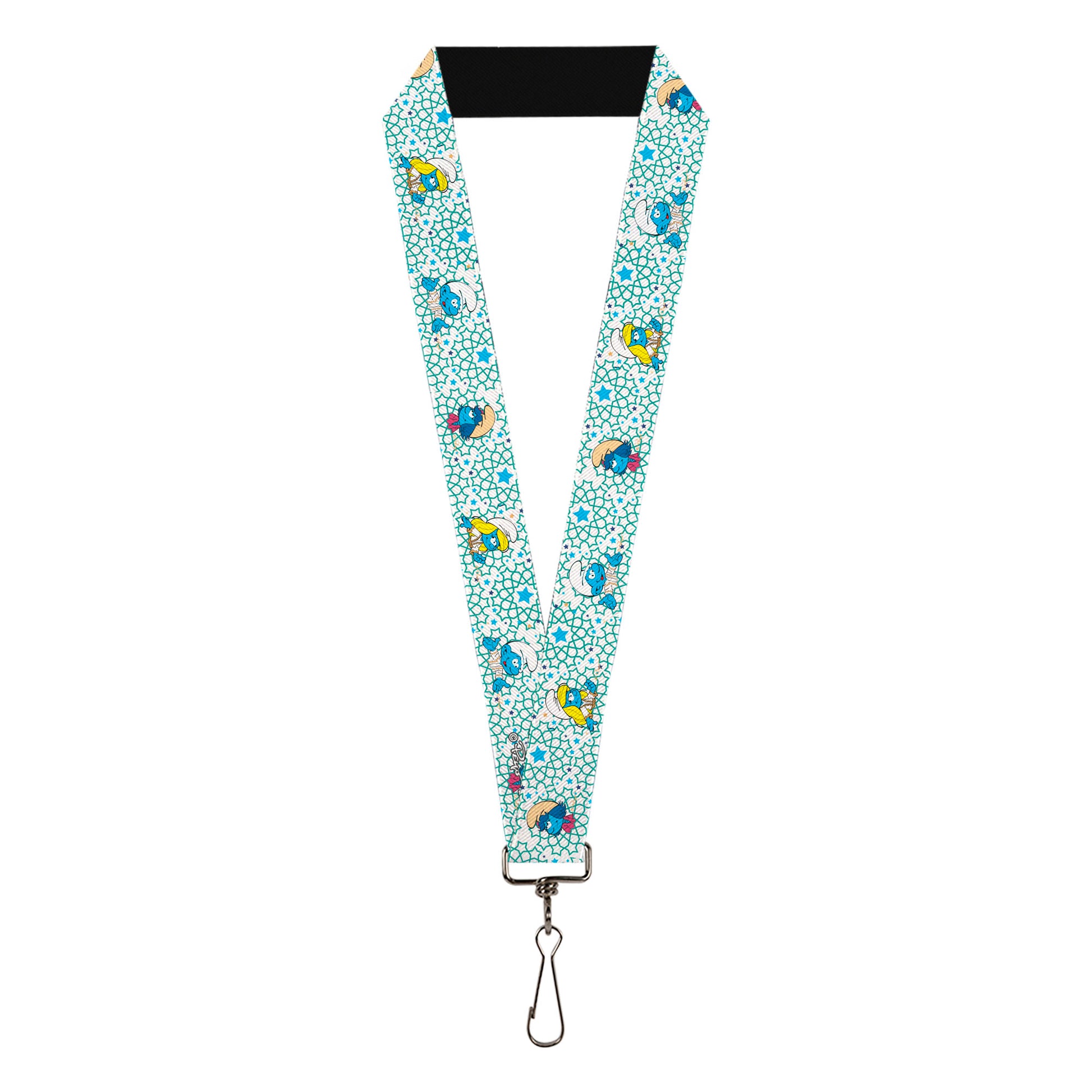 Lanyard - 1.0" - The Smurfs Three Character Pose and Stars White/Blues Lanyards The Smurfs